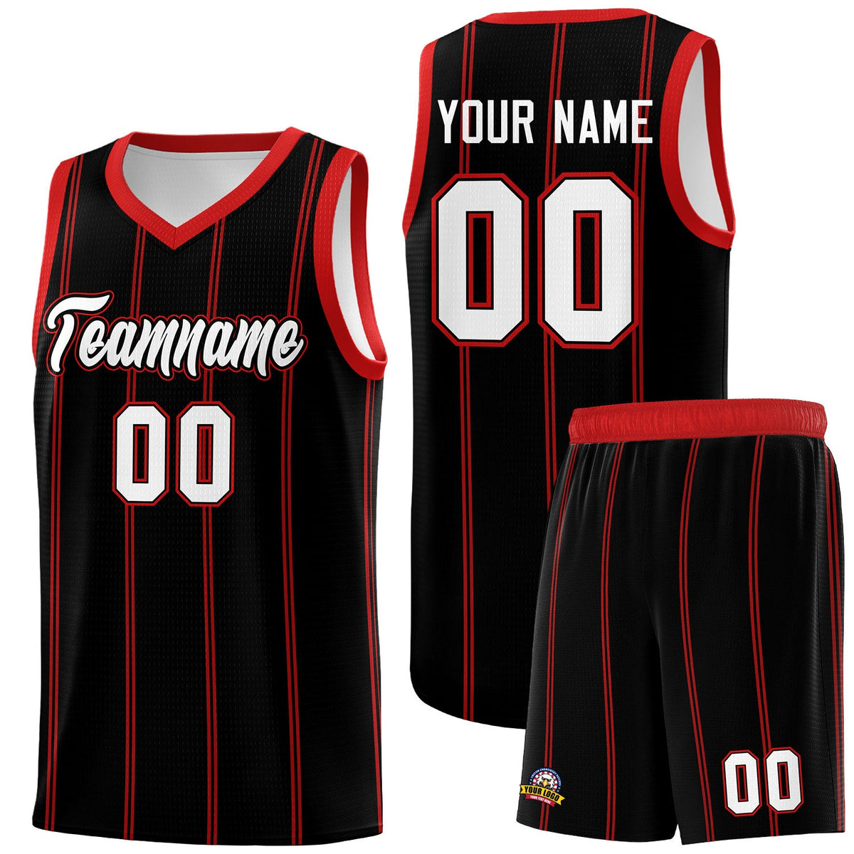 Custom Black Red White Vertical Stripes Single Sided Sets Basketball Jersey | For Men,Stitched,Perfect for Training,Add Name and Numbern | KXKSHOP