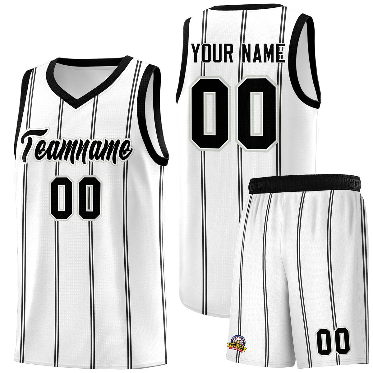 Custom White Black Gray Vertical Stripes Single Sided Sets Basketball Jersey | For Men,Stitched,Perfect for Training,Add Name and Numbern | KXKSHOP
