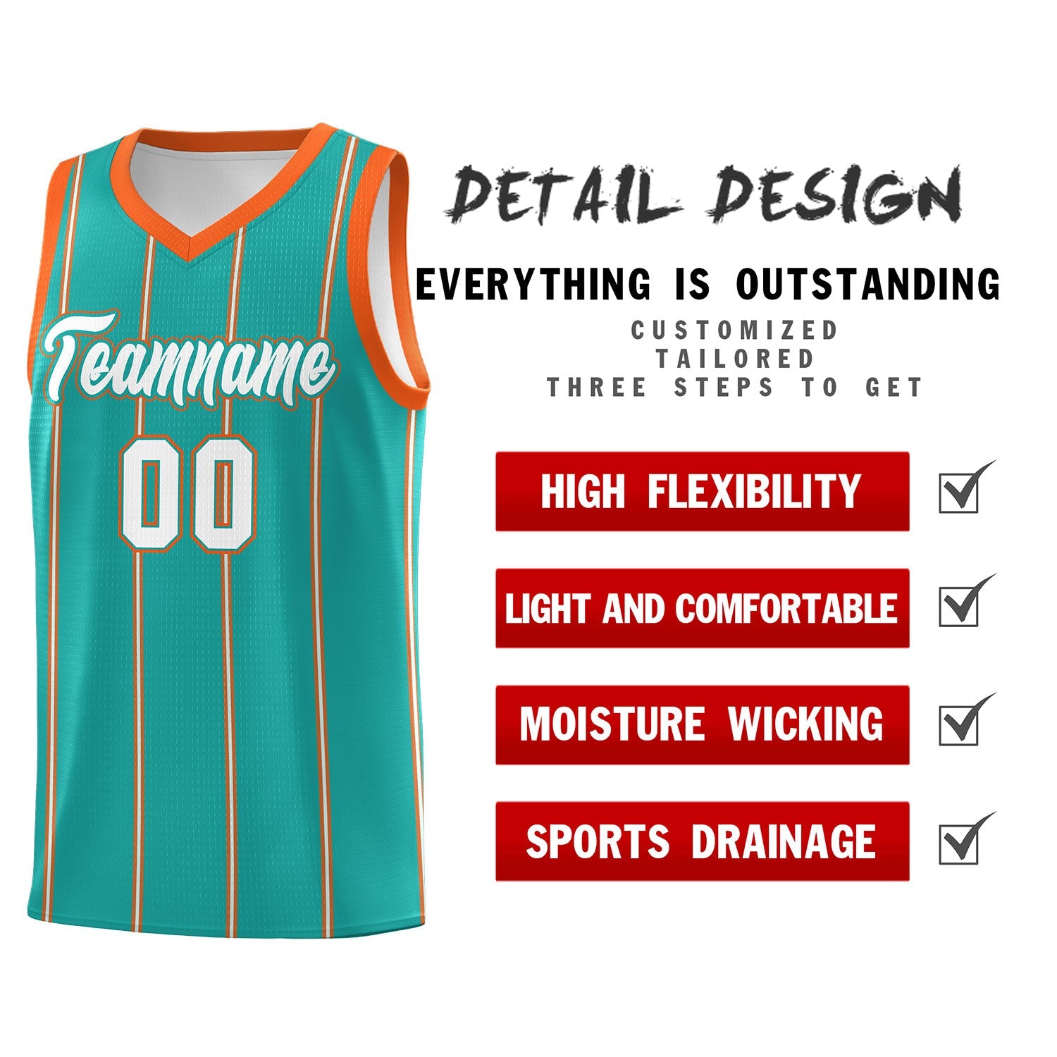 Custom Aqua Orange White Vertical Stripes Single Sided Sets Basketball Jersey | For Men,Stitched,Perfect for Training,Add Name and Numbern | KXKSHOP