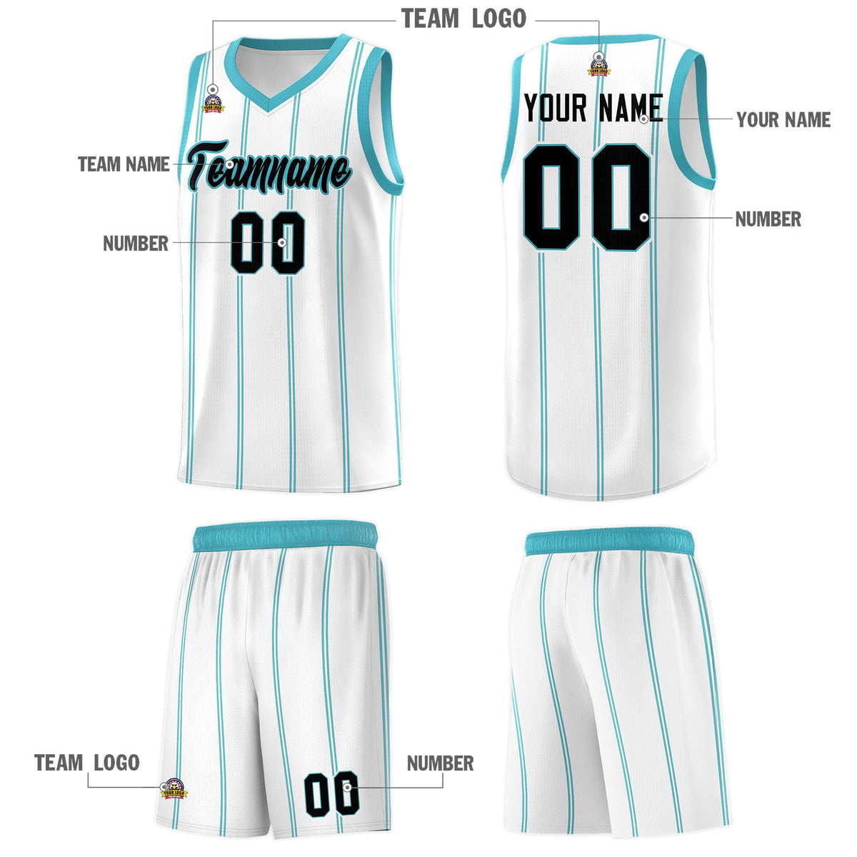 Custom White Sky Blue Black Vertical Stripes Single Sided Sets Basketball Jersey | For Men,Stitched,Perfect for Training,Add Name and Numbern | KXKSHOP