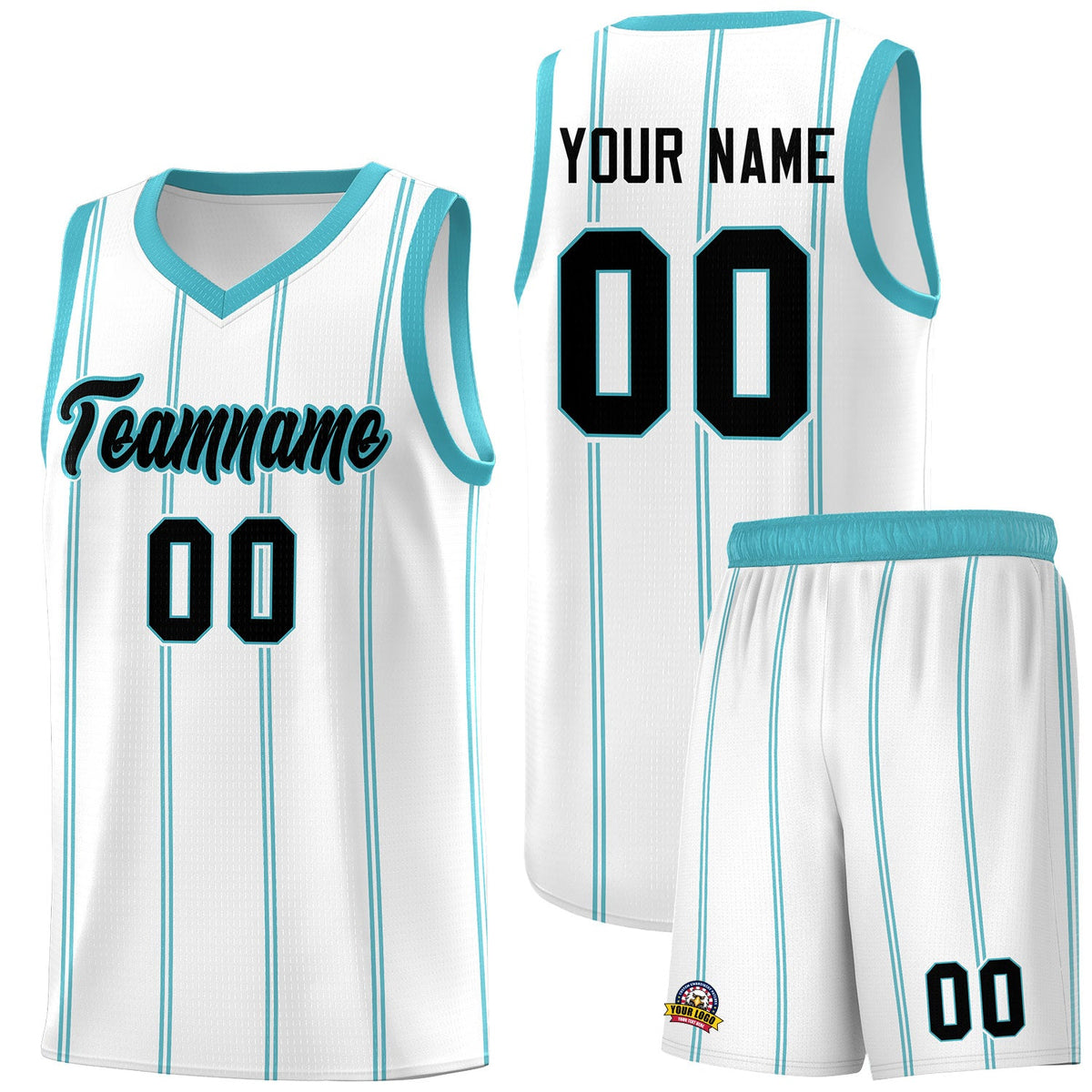 Custom White Sky Blue Black Vertical Stripes Single Sided Sets Basketball Jersey | For Men,Stitched,Perfect for Training,Add Name and Numbern | KXKSHOP