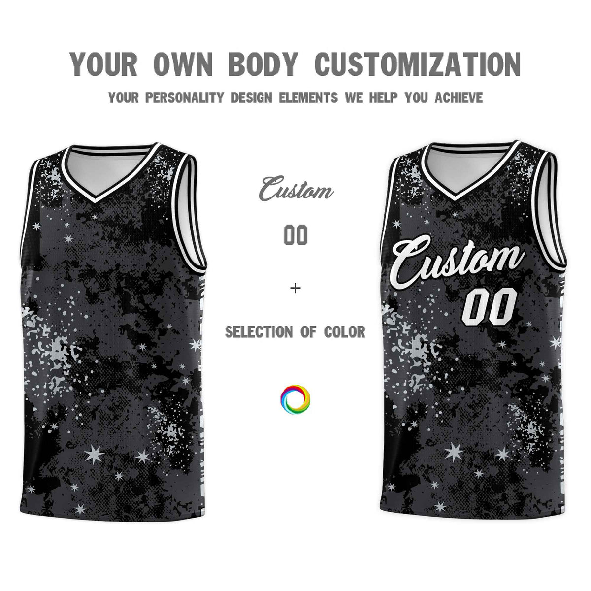 Custom Black Gray Vice Burst Galactic Graffiti Stretch Fabric Basketball Jersey