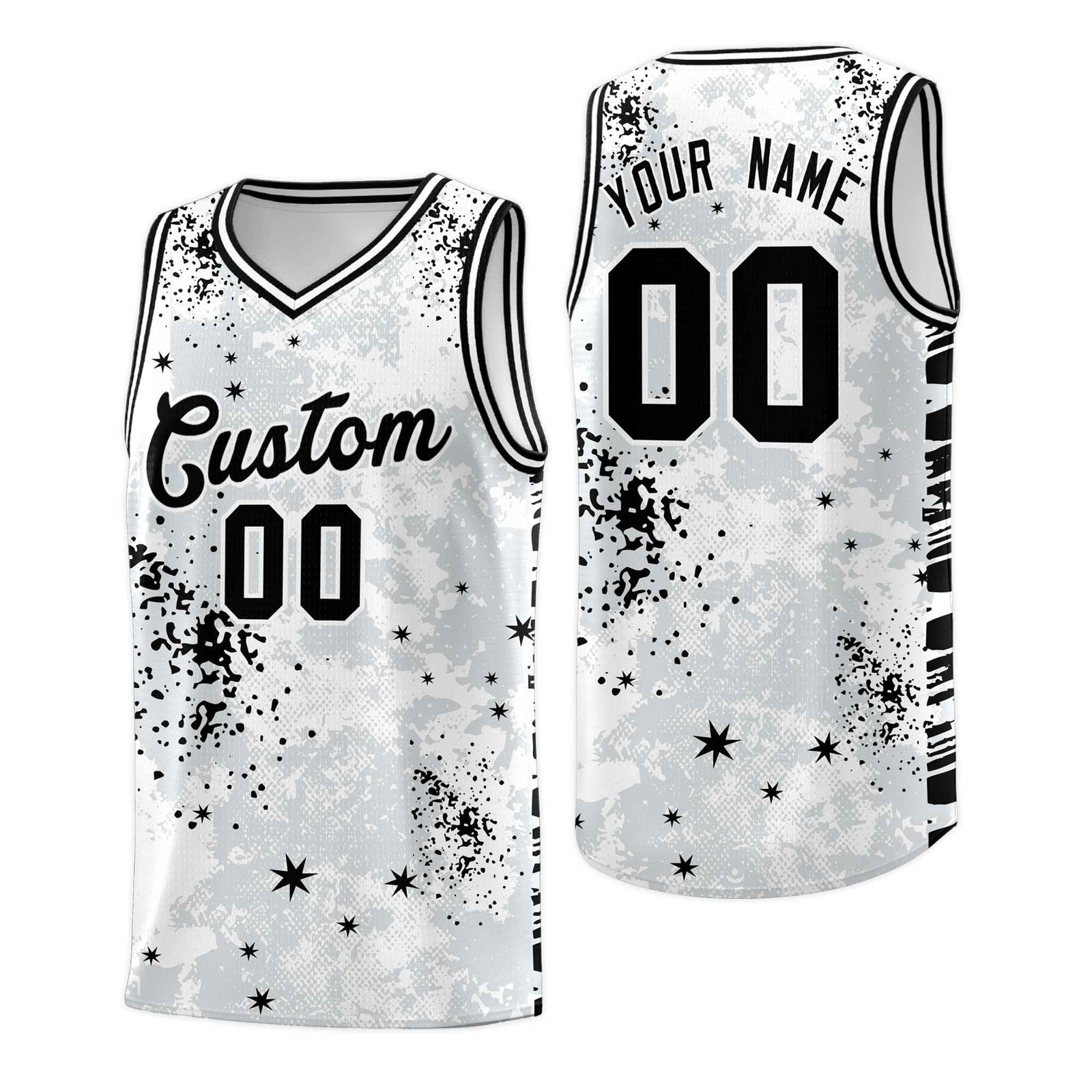 Custom White Black Vice Burst Galactic Graffiti Moisture-Wicking Basketball Jersey