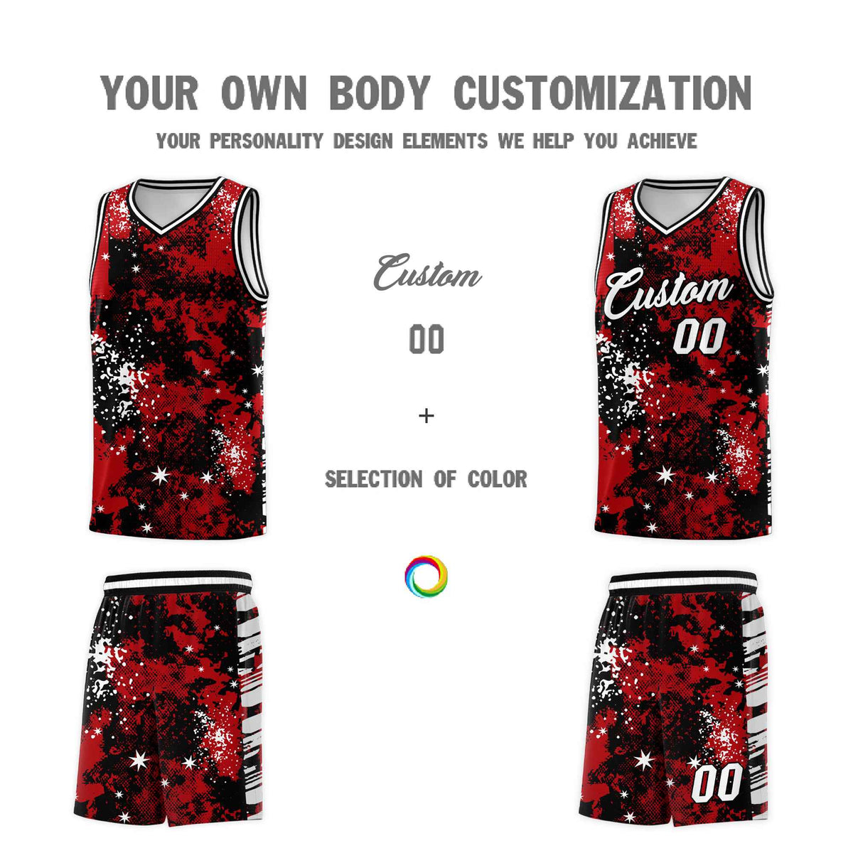 Custom Red Black Vice Burst Galactic Graffiti Wrinkle-Resistant Basketball Jersey