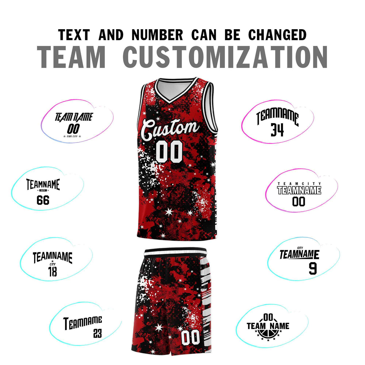Custom Red Black Vice Burst Galactic Graffiti Wrinkle-Resistant Basketball Jersey