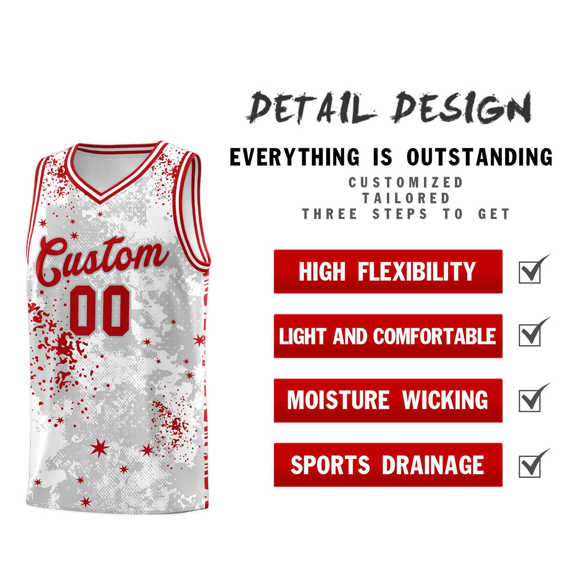 Custom White Red Vice Burst Galactic Graffiti Breathable Basketball Jersey