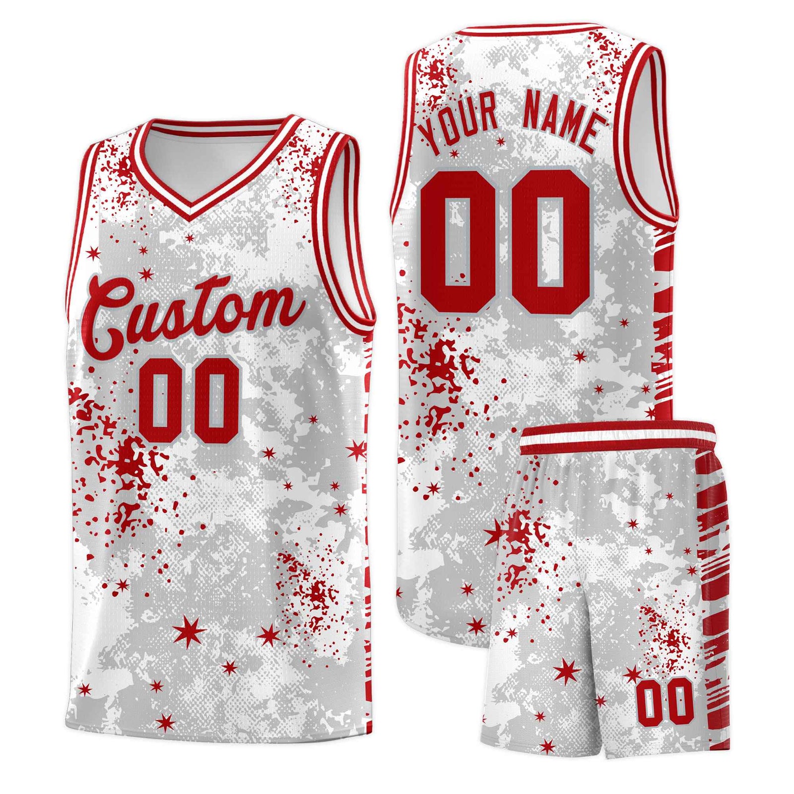 Custom White Red Vice Burst Galactic Graffiti Breathable Basketball Jersey