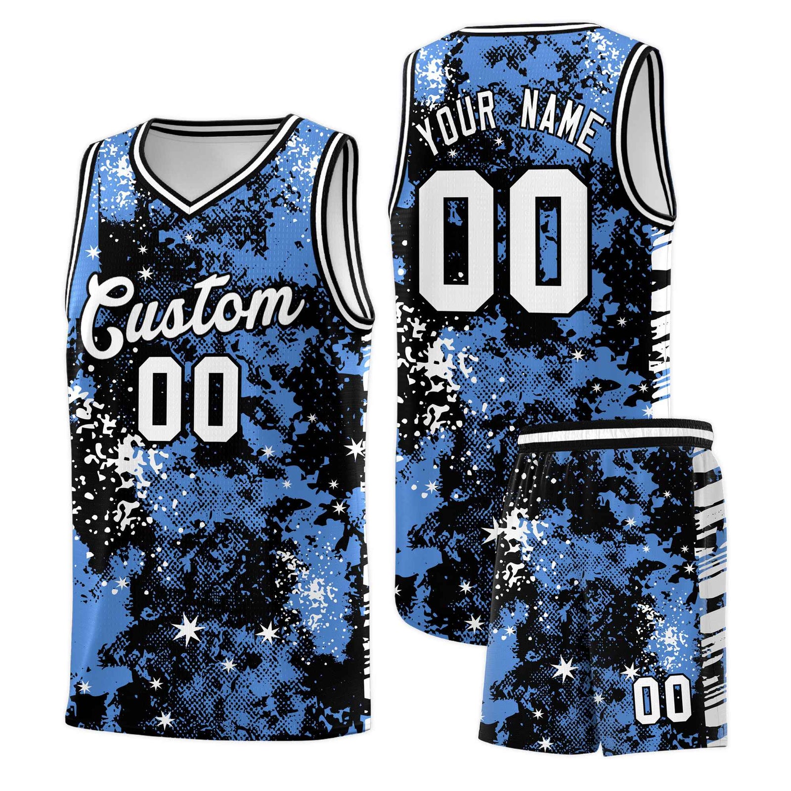 Custom Powder Blue Black Vice Burst Galactic Graffiti Lightweight Basketball Jersey