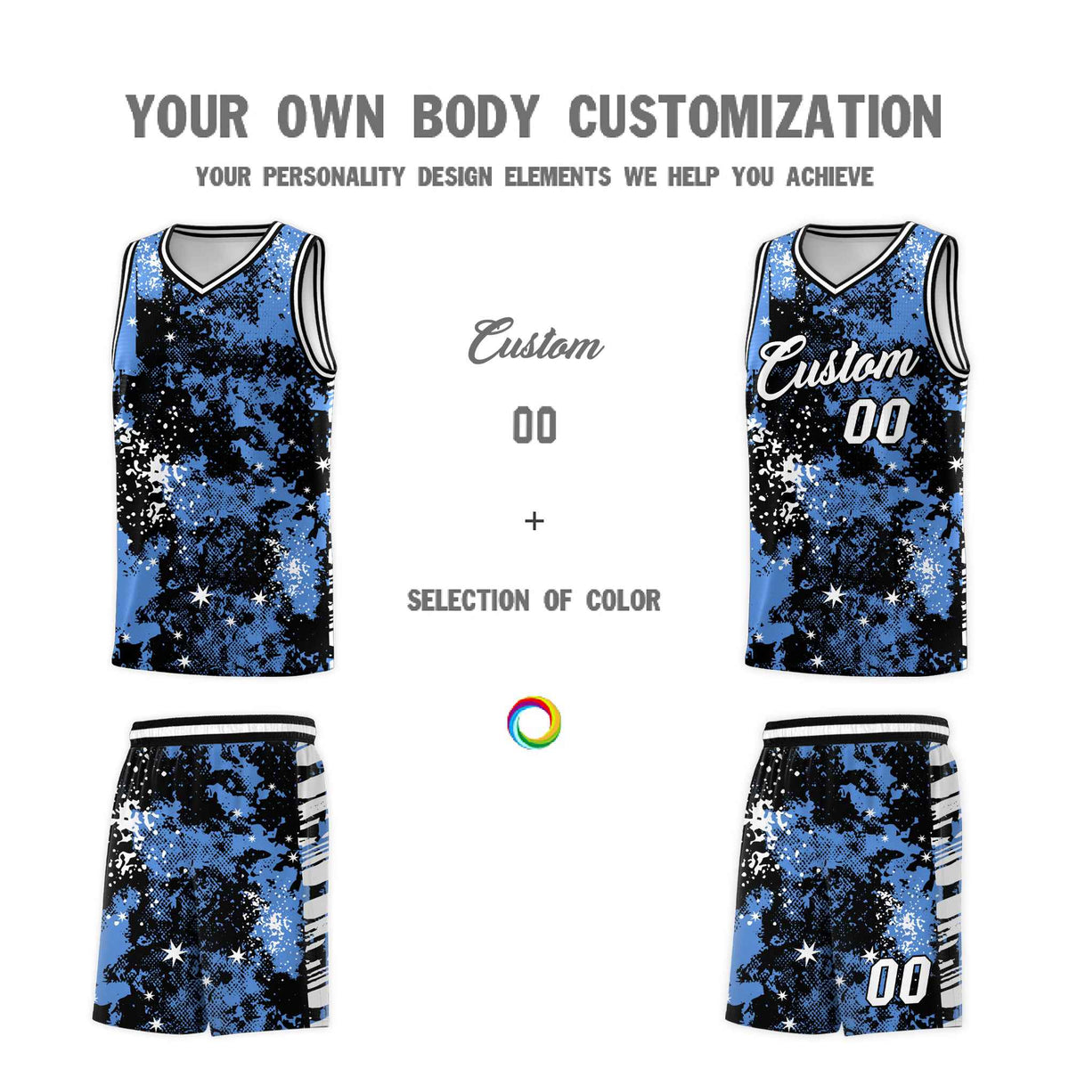 Custom Powder Blue Black Vice Burst Galactic Graffiti Lightweight Basketball Jersey