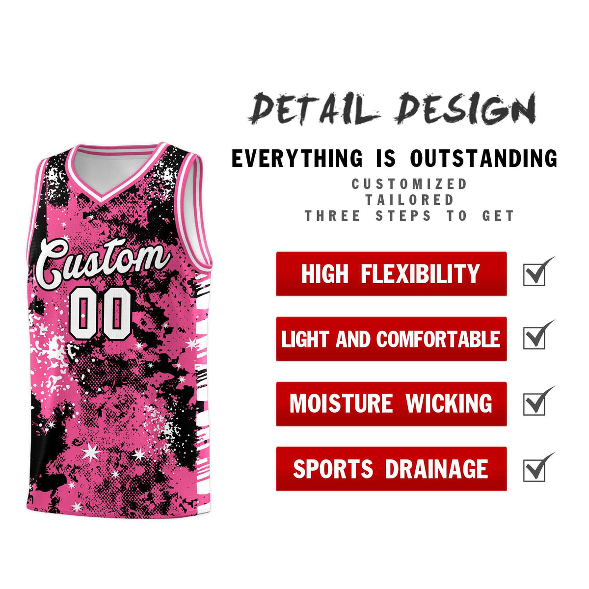 Custom Pink Black Vice Burst Galactic Graffiti Drapable Basketball Jersey