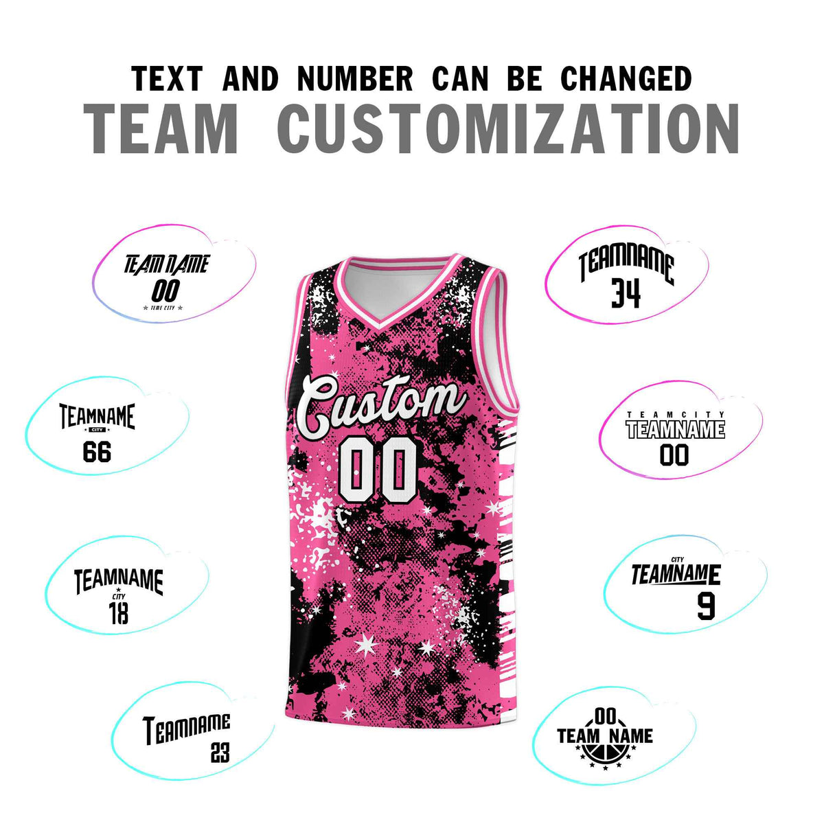 Custom Pink Black Vice Burst Galactic Graffiti Drapable Basketball Jersey