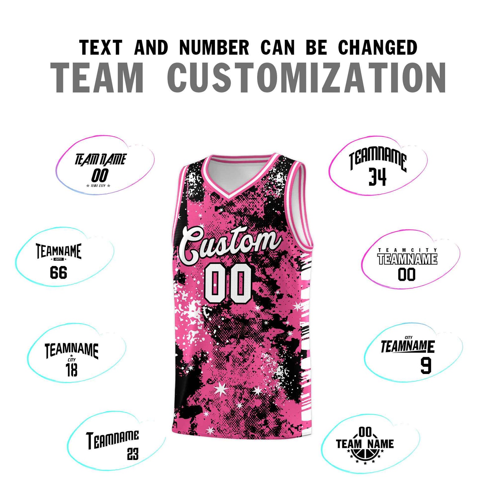 Custom Pink Black Vice Burst Galactic Graffiti Drapable Basketball Jersey