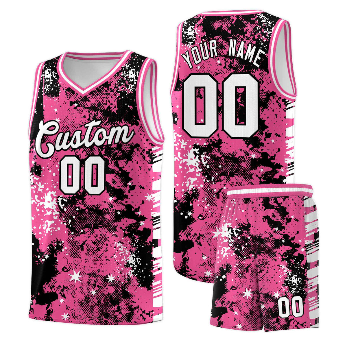 Custom Pink Black Vice Burst Galactic Graffiti Drapable Basketball Jersey