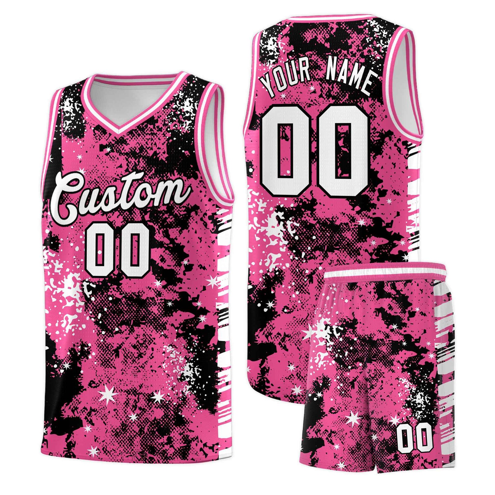 Custom Pink Black Vice Burst Galactic Graffiti Drapable Basketball Jersey