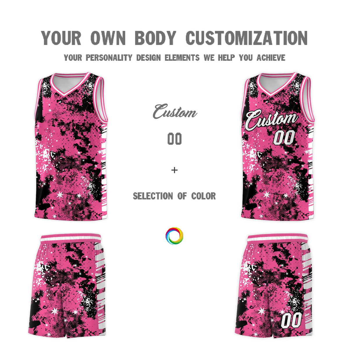 Custom Pink Black Vice Burst Galactic Graffiti Drapable Basketball Jersey