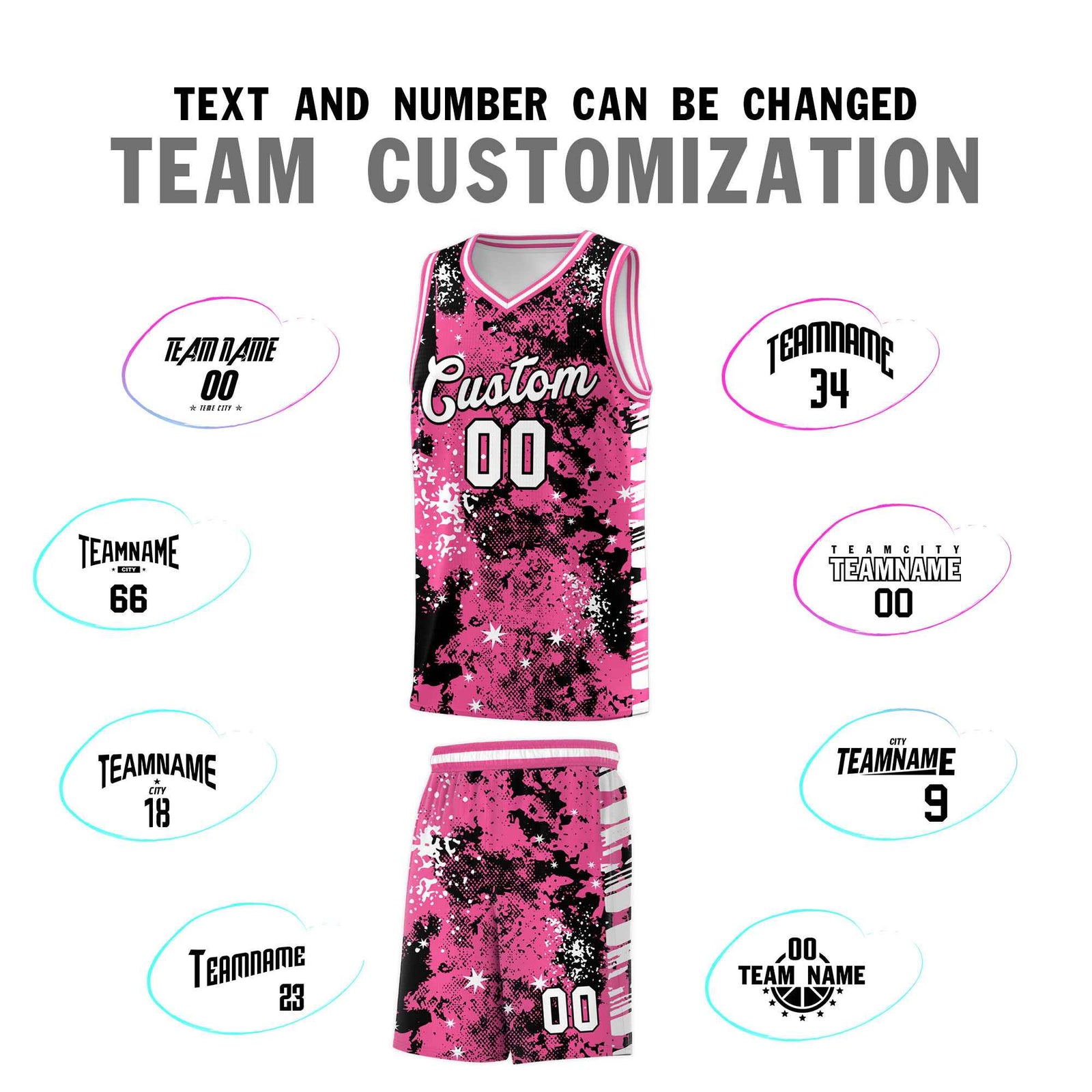 Custom Pink Black Vice Burst Galactic Graffiti Drapable Basketball Jersey