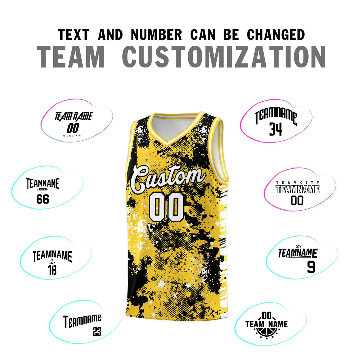 Custom Gold Black Vice Burst Galactic Graffiti Stretch Fabric Basketball Jersey