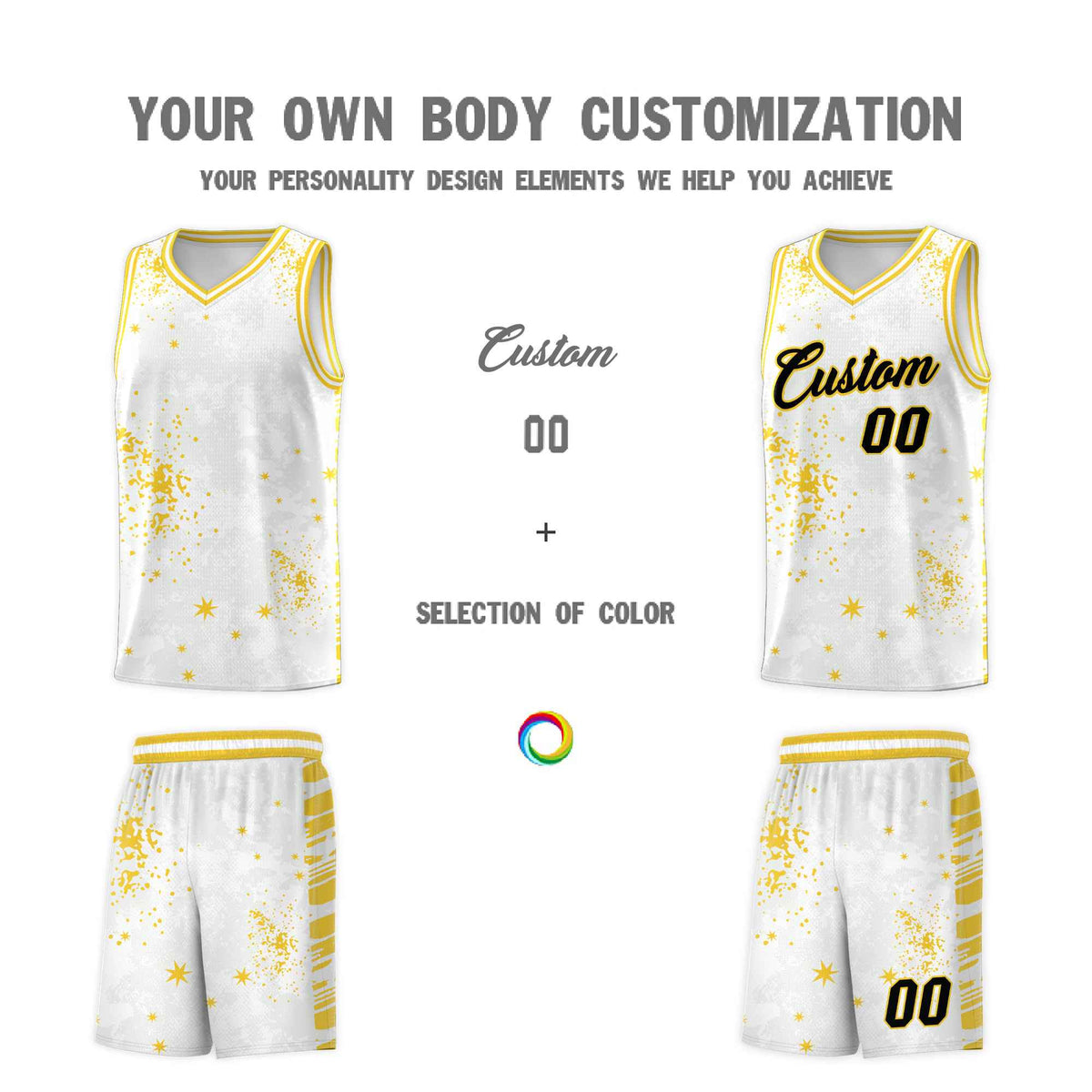 Custom White Gold Vice Burst Galactic Graffiti Moisture-Wicking Basketball Jersey