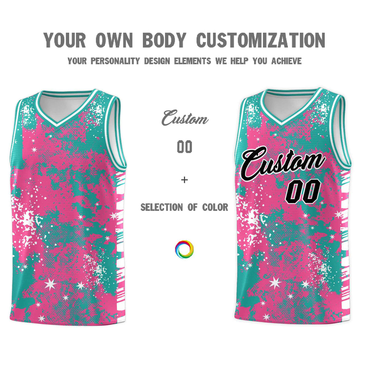 Custom Aqua Pink Vice Burst Galactic Graffiti Wrinkle-Resistant Basketball Jersey