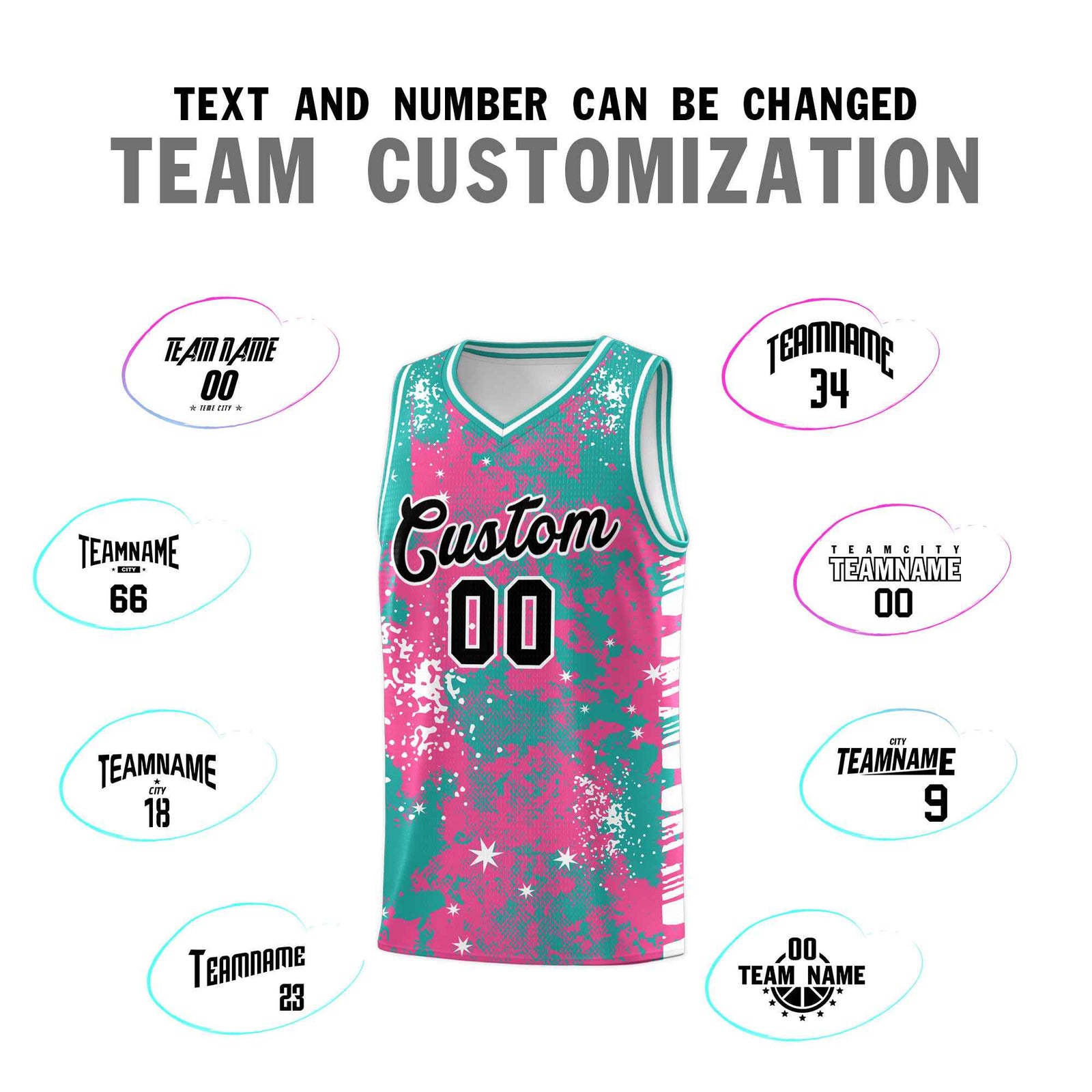 Custom Aqua Pink Vice Burst Galactic Graffiti Wrinkle-Resistant Basketball Jersey