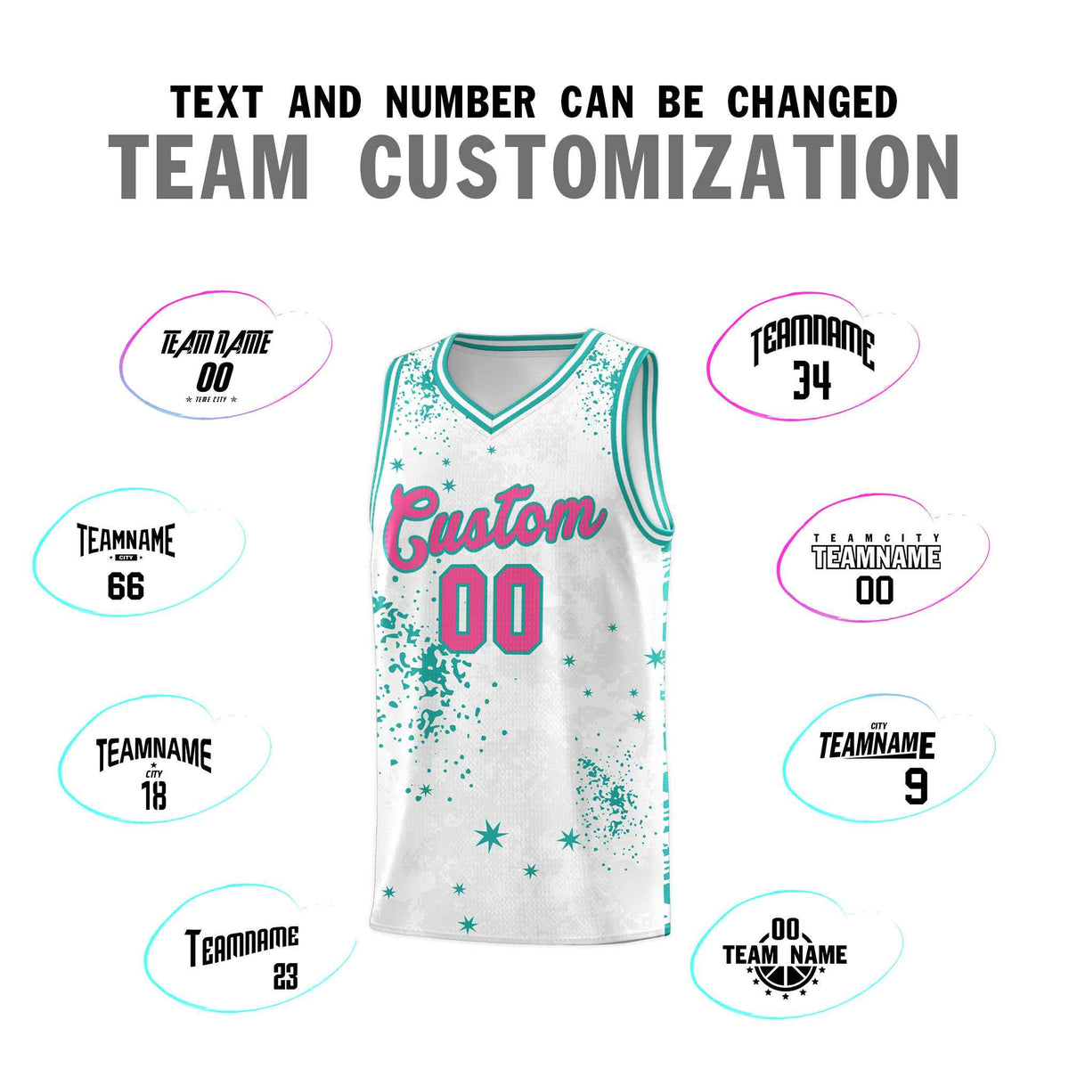 Custom White Aqua Vice Burst Galactic Graffiti Breathable Basketball Jersey