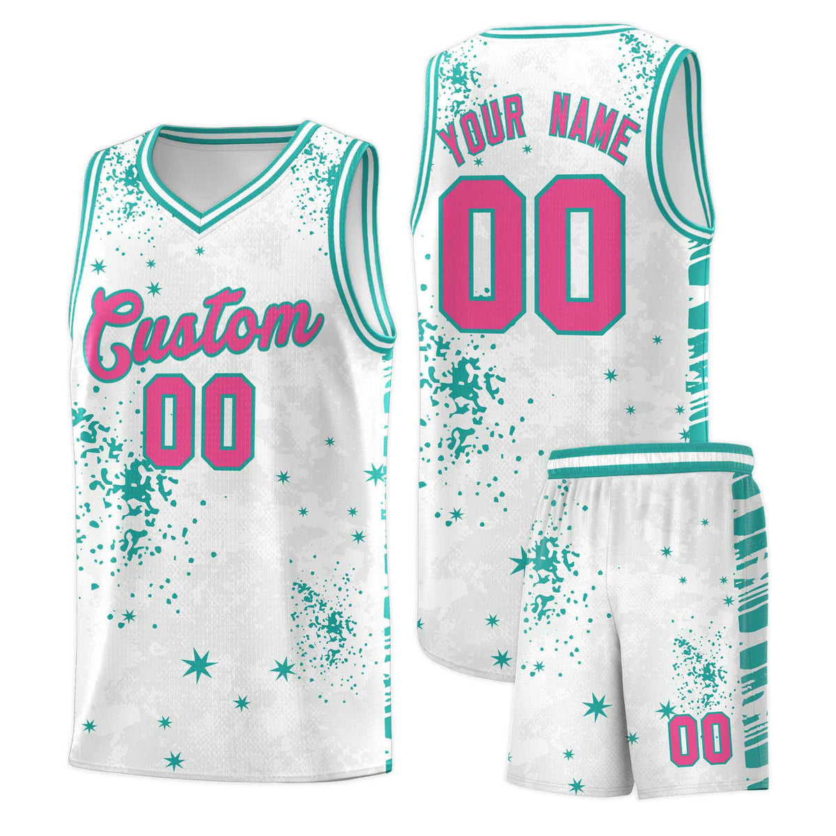 Custom White Aqua Vice Burst Galactic Graffiti Breathable Basketball Jersey