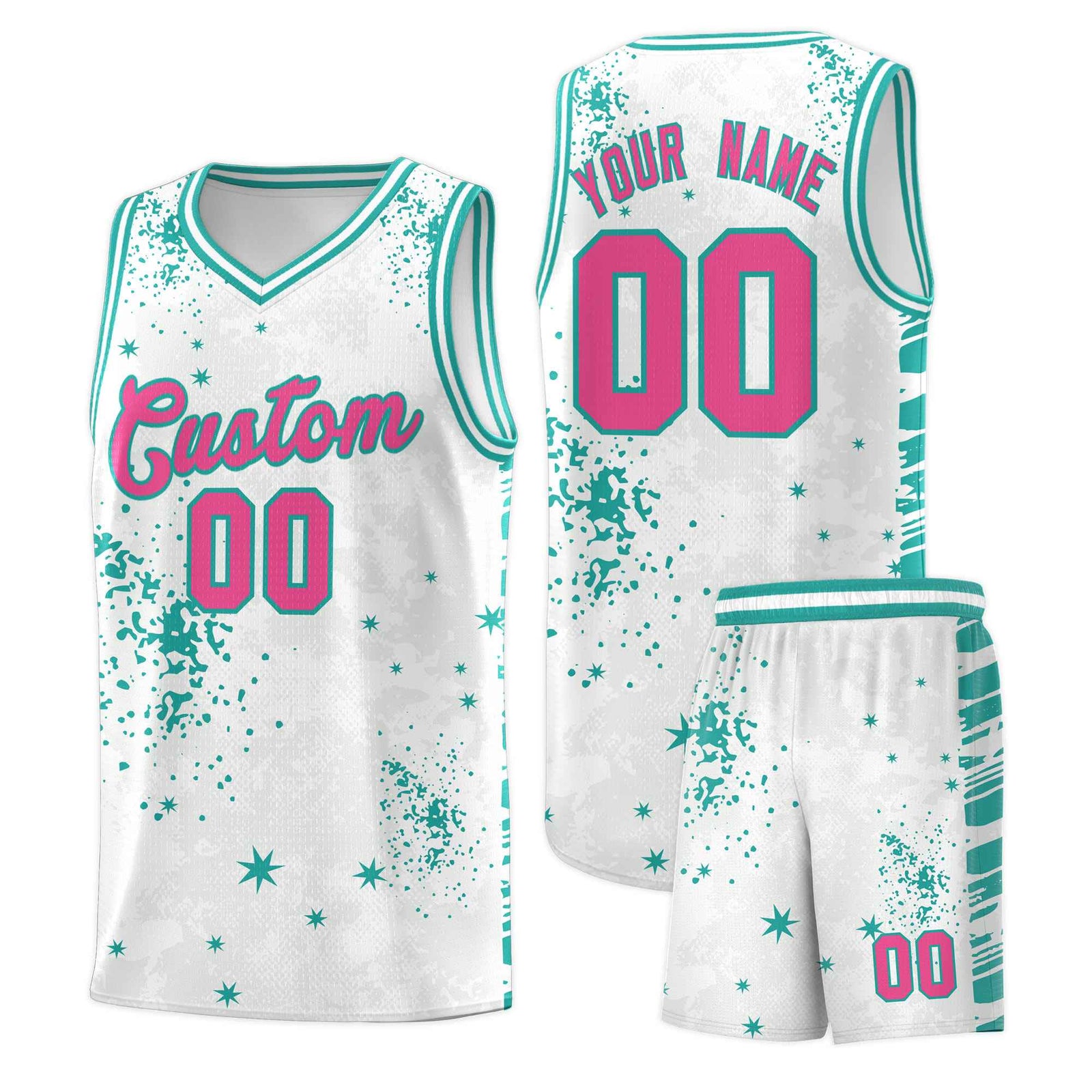 Custom White Aqua Vice Burst Galactic Graffiti Breathable Basketball Jersey