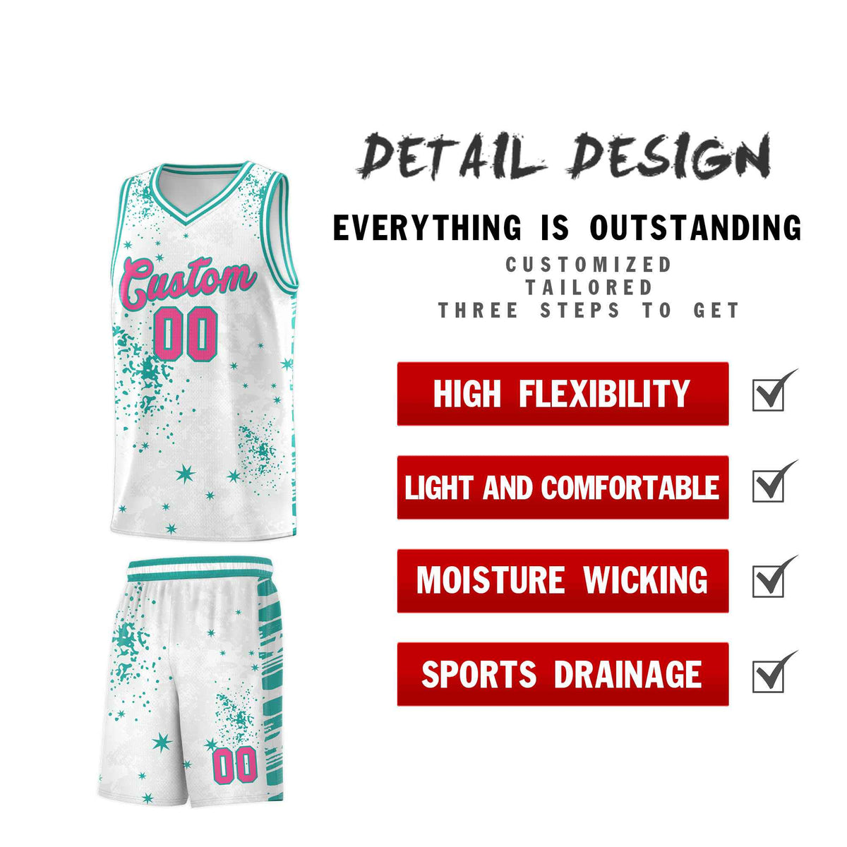 Custom White Aqua Vice Burst Galactic Graffiti Breathable Basketball Jersey