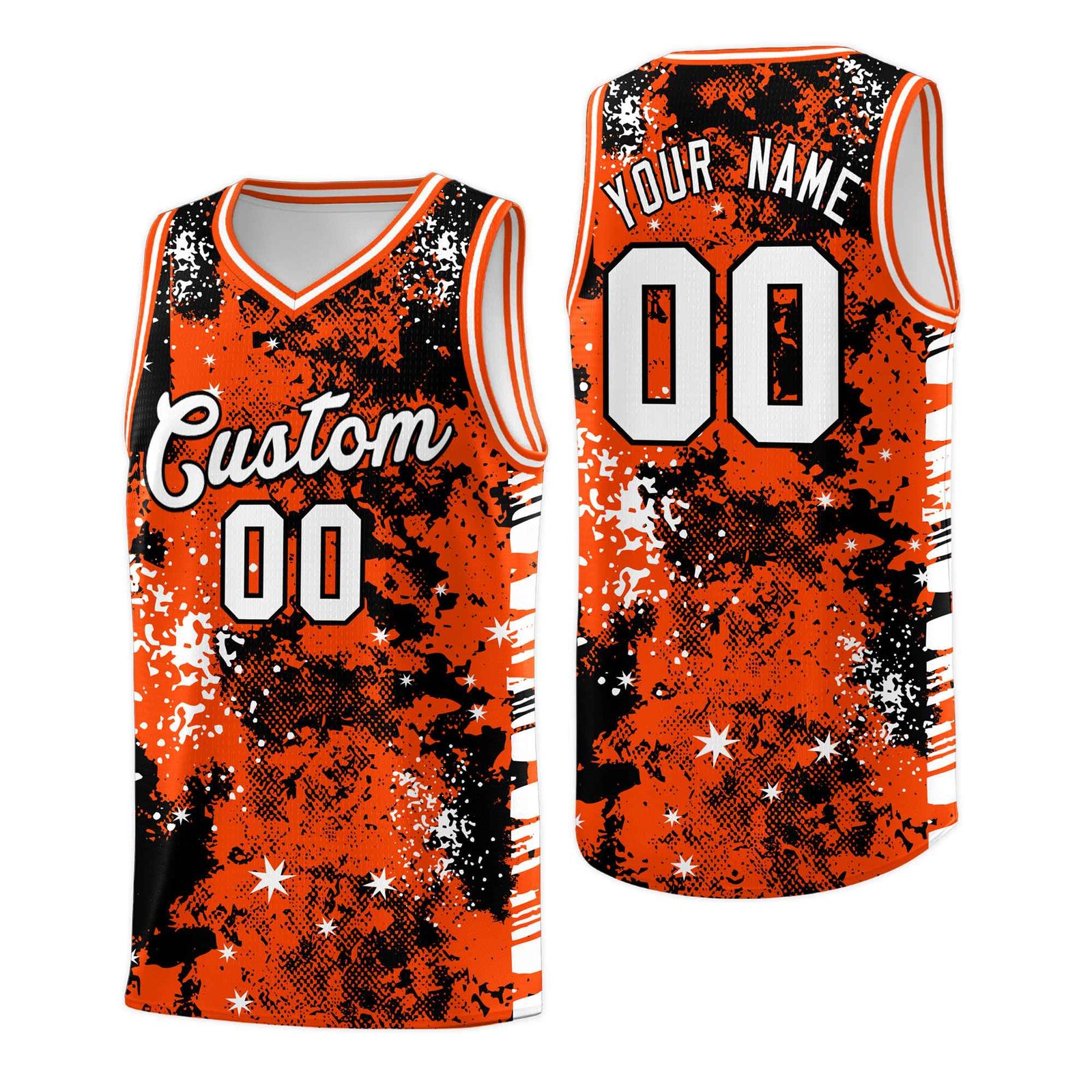 Custom Orange Black Vice Burst Galactic Graffiti Lightweight Basketball Jersey