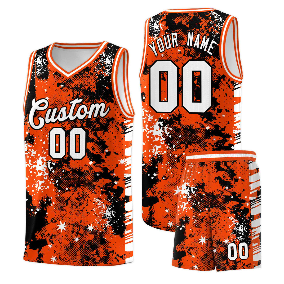 Custom Orange Black Vice Burst Galactic Graffiti Lightweight Basketball Jersey