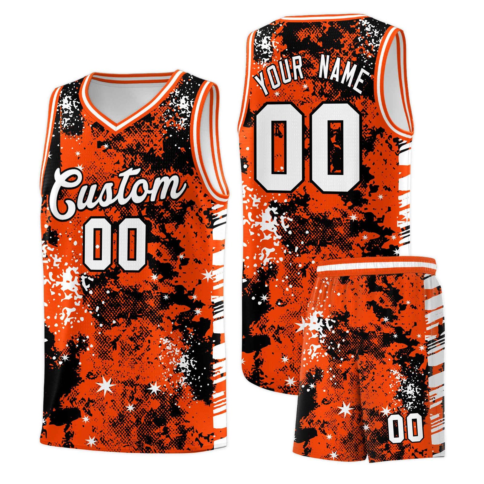 Custom Orange Black Vice Burst Galactic Graffiti Lightweight Basketball Jersey