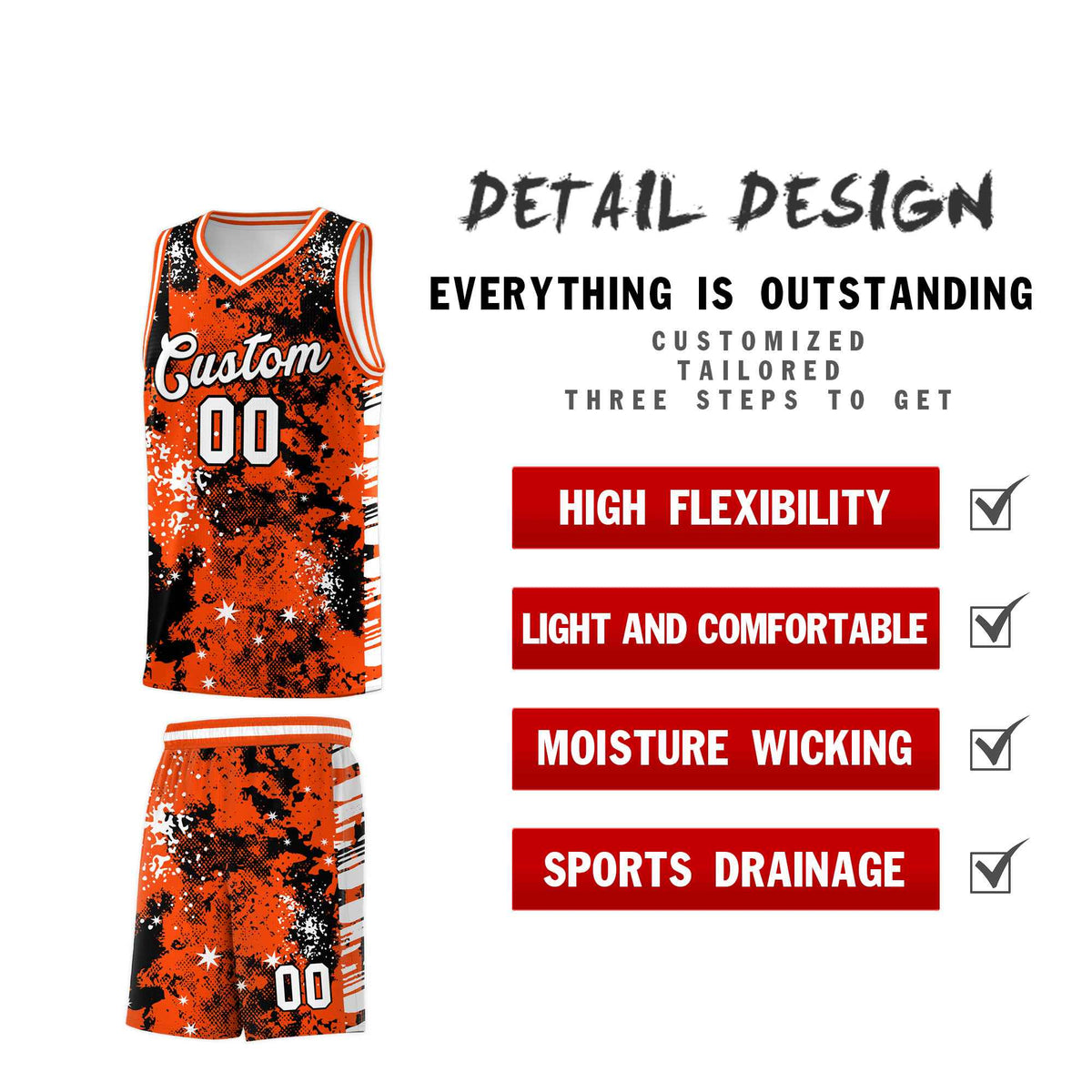 Custom Orange Black Vice Burst Galactic Graffiti Lightweight Basketball Jersey