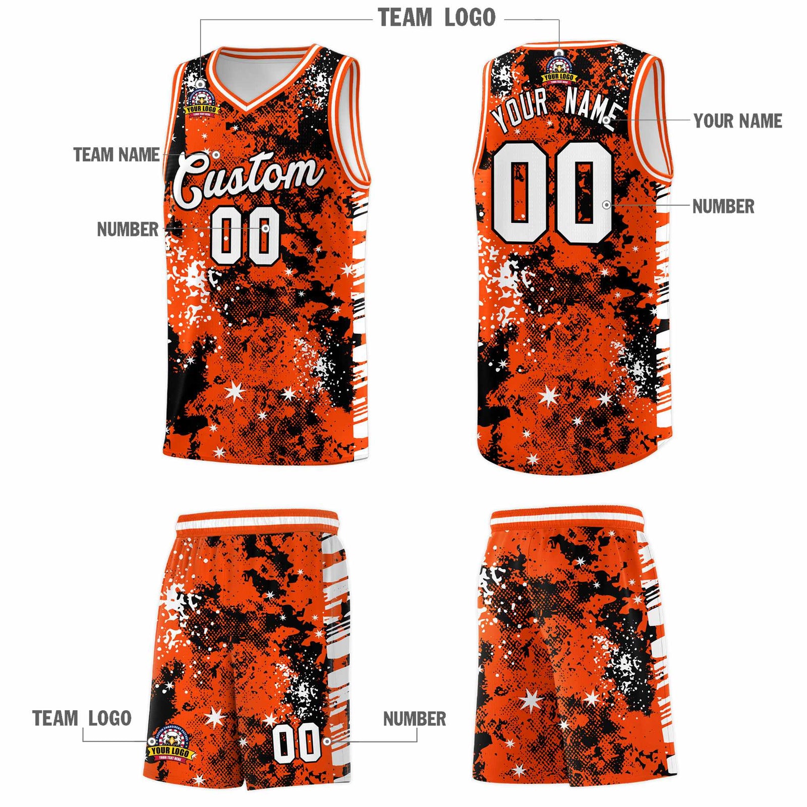 Custom Orange Black Vice Burst Galactic Graffiti Lightweight Basketball Jersey