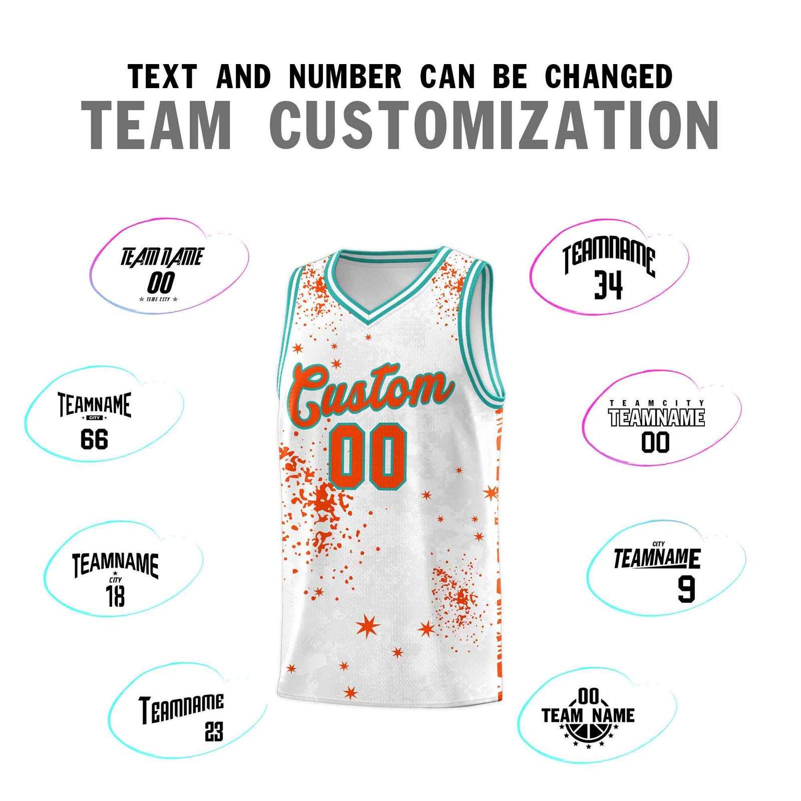 Custom Orange Aqua Vice Burst Galactic Graffiti Quick-Drying Basketball Jersey