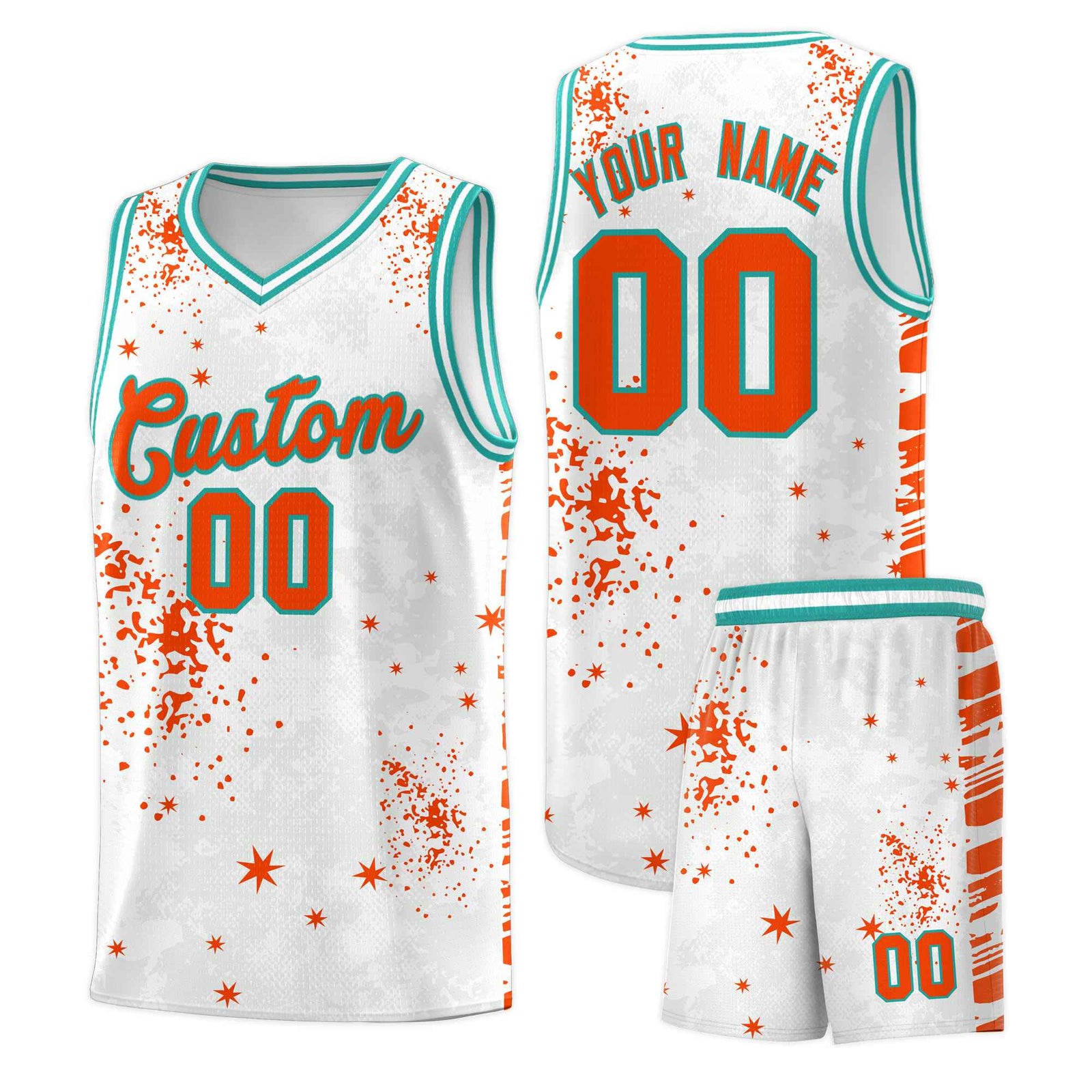 Custom Orange Aqua Vice Burst Galactic Graffiti Quick-Drying Basketball Jersey