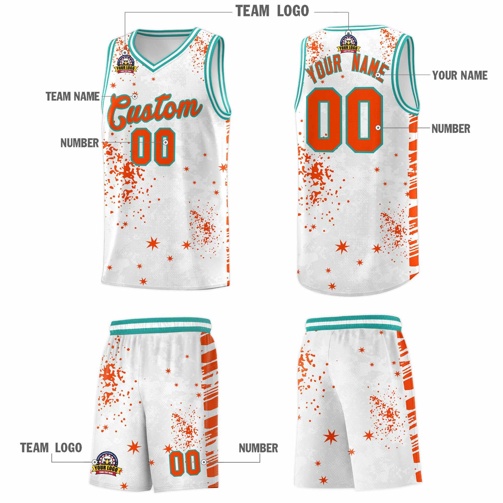 Custom Orange Aqua Vice Burst Galactic Graffiti Quick-Drying Basketball Jersey