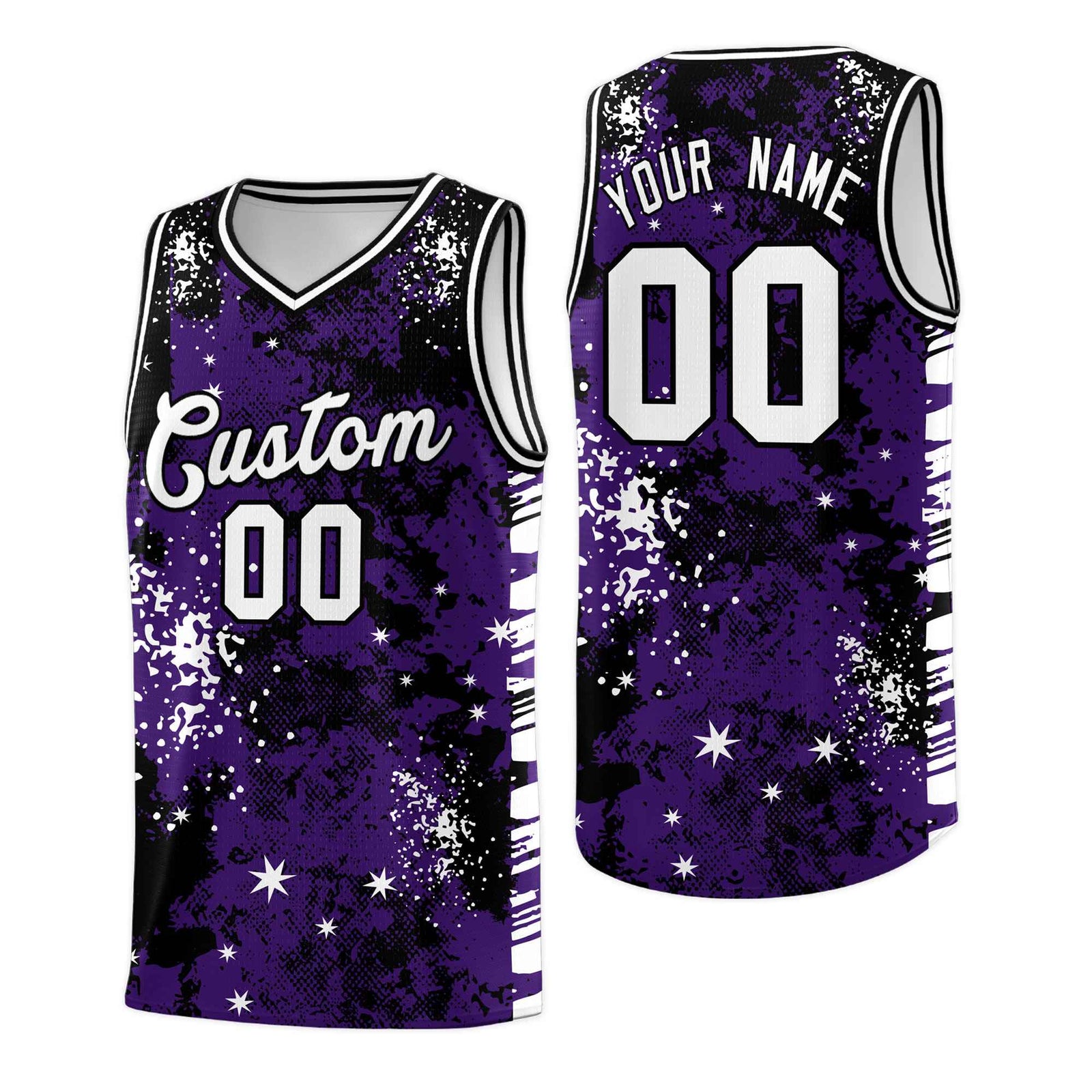 Custom Purple Black Vice Burst Galactic Graffiti Stretch Fabric Basketball Jersey