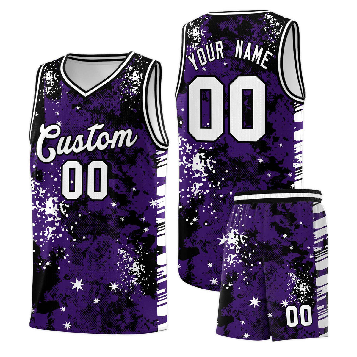 Custom Purple Black Vice Burst Galactic Graffiti Stretch Fabric Basketball Jersey