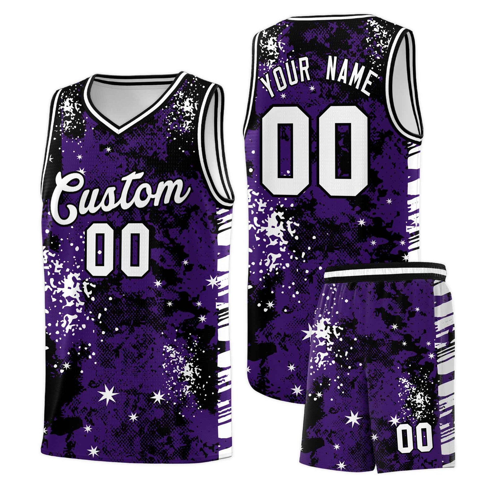 Custom Purple Black Vice Burst Galactic Graffiti Stretch Fabric Basketball Jersey