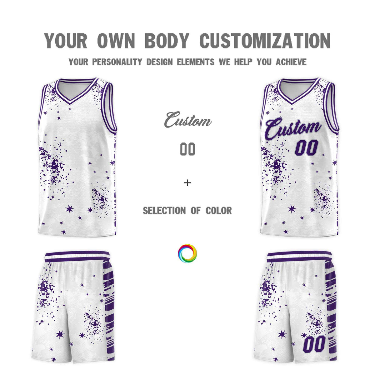 Custom White Purple Vice Burst Galactic Graffiti Moisture-Wicking Basketball Jersey