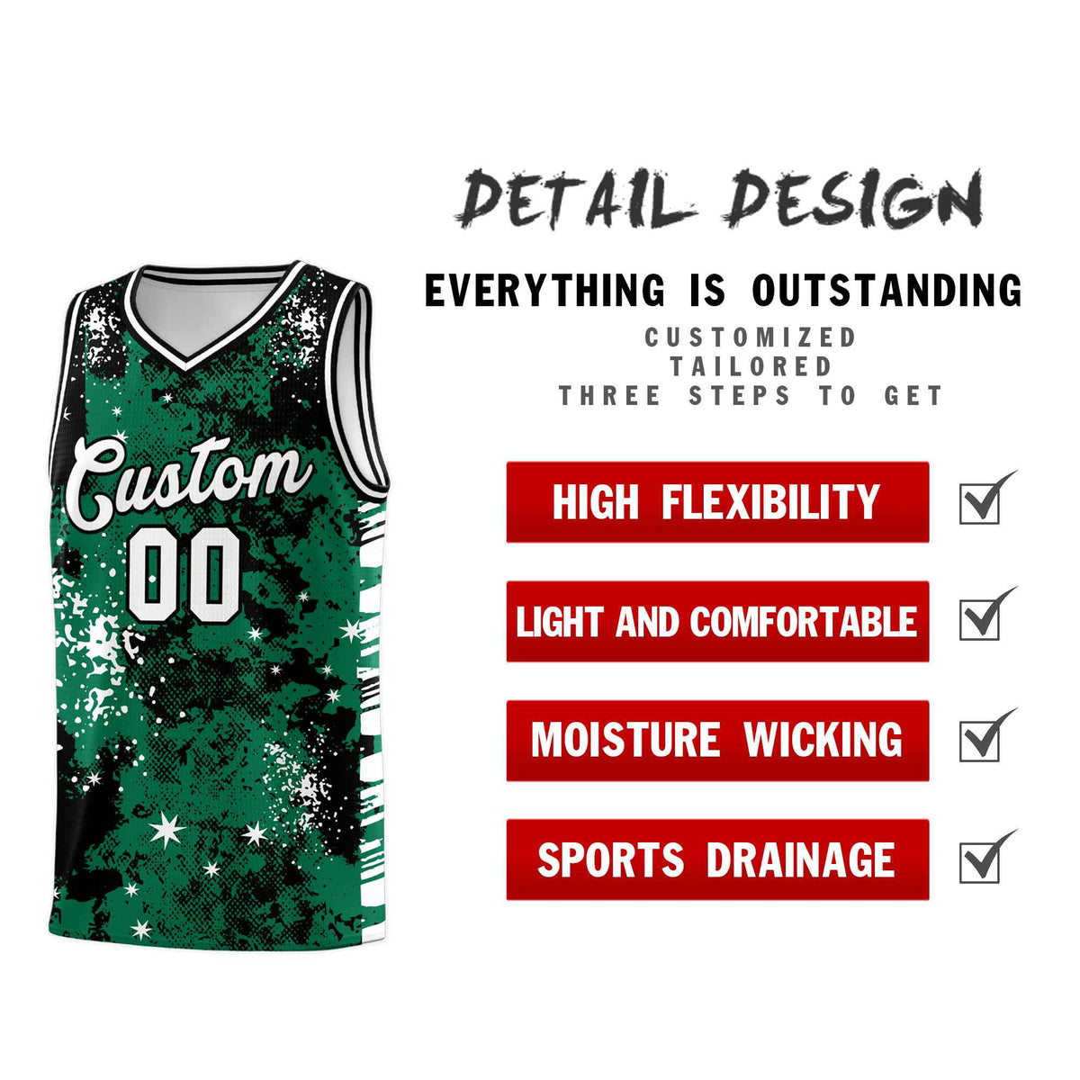 Custom Kelly Green Black Vice Burst Galactic Graffiti Wrinkle-Resistant Basketball Jersey