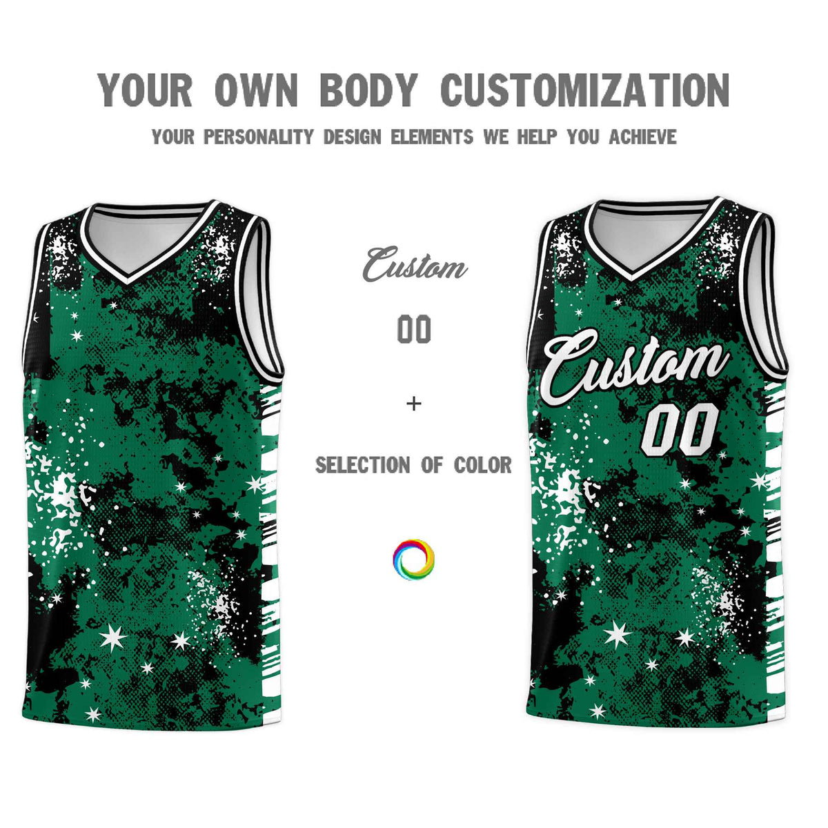 Custom Kelly Green Black Vice Burst Galactic Graffiti Wrinkle-Resistant Basketball Jersey