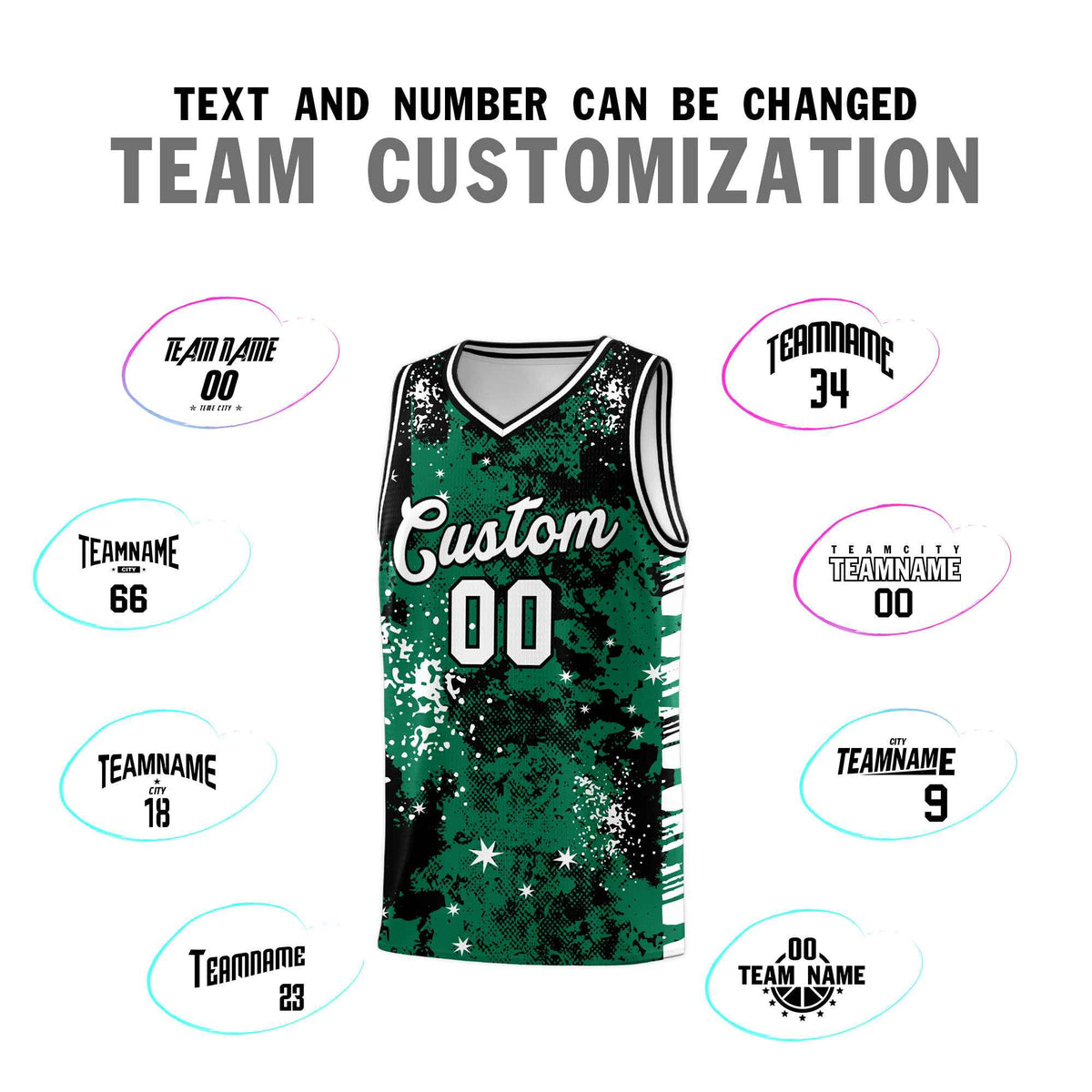 Custom Kelly Green Black Vice Burst Galactic Graffiti Wrinkle-Resistant Basketball Jersey