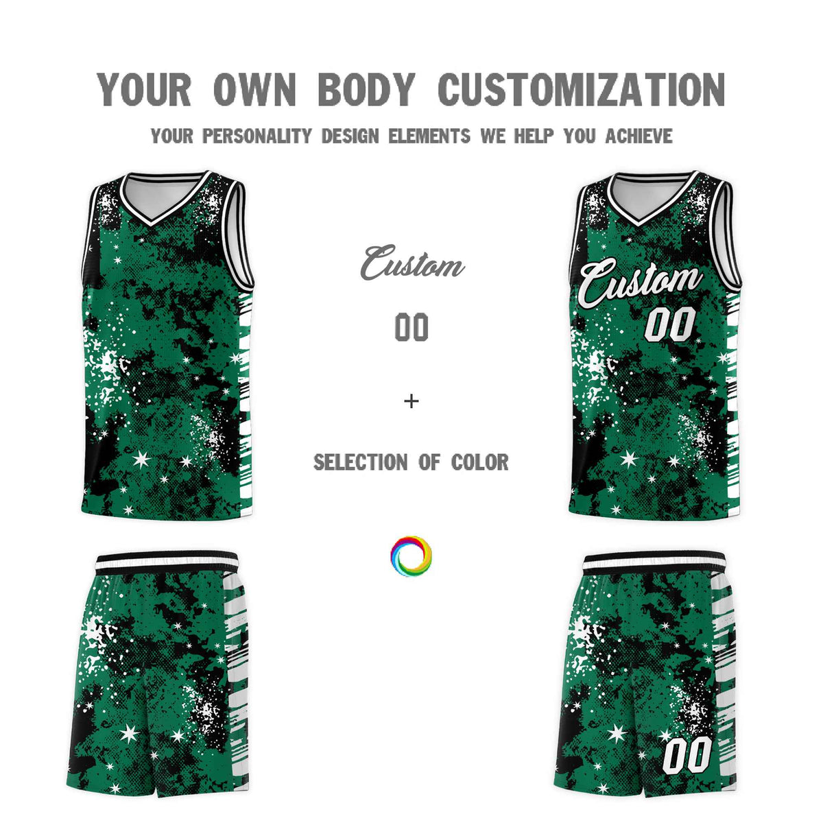 Custom Kelly Green Black Vice Burst Galactic Graffiti Wrinkle-Resistant Basketball Jersey