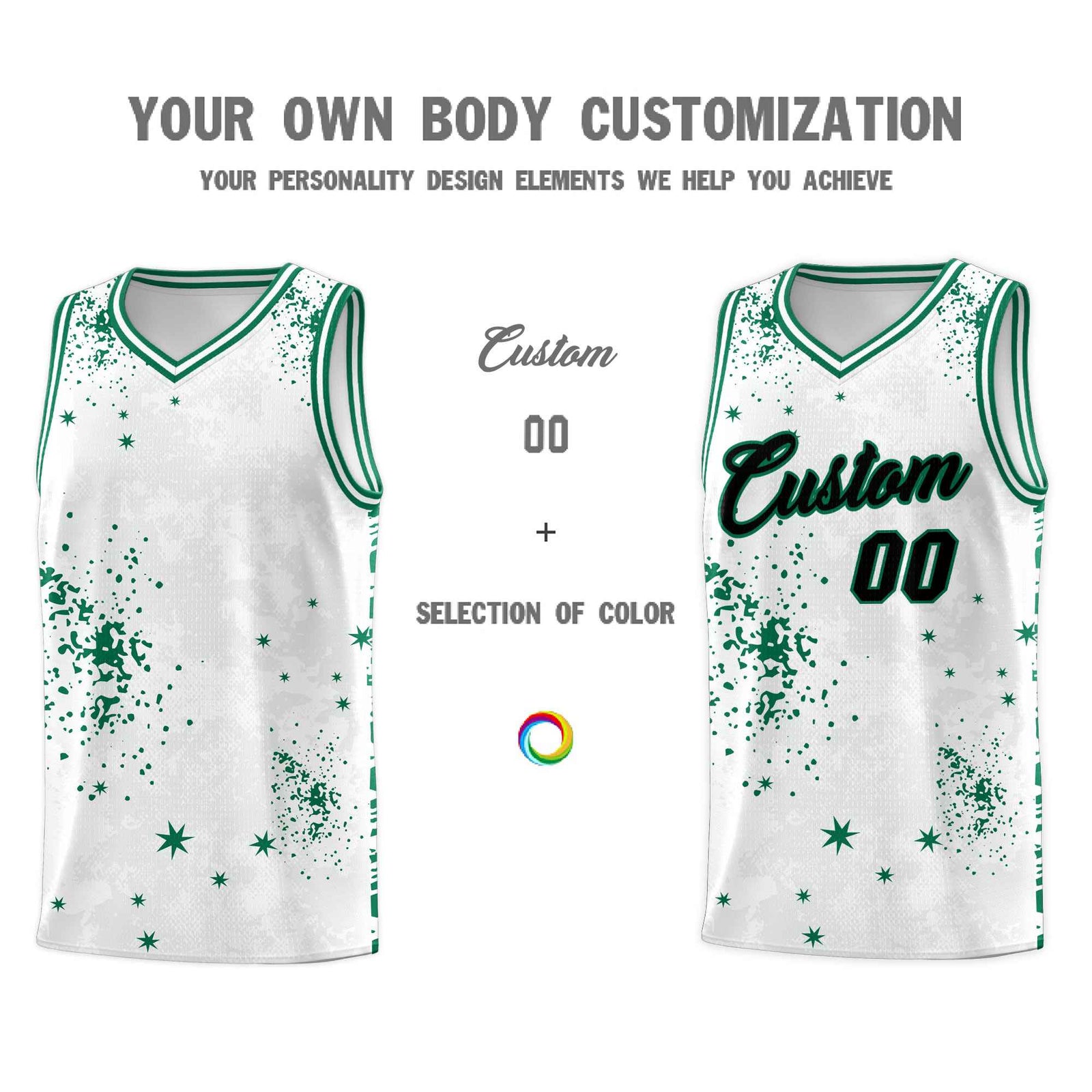 Custom White Kelly Green Vice Burst Galactic Graffiti Breathable Basketball Jersey