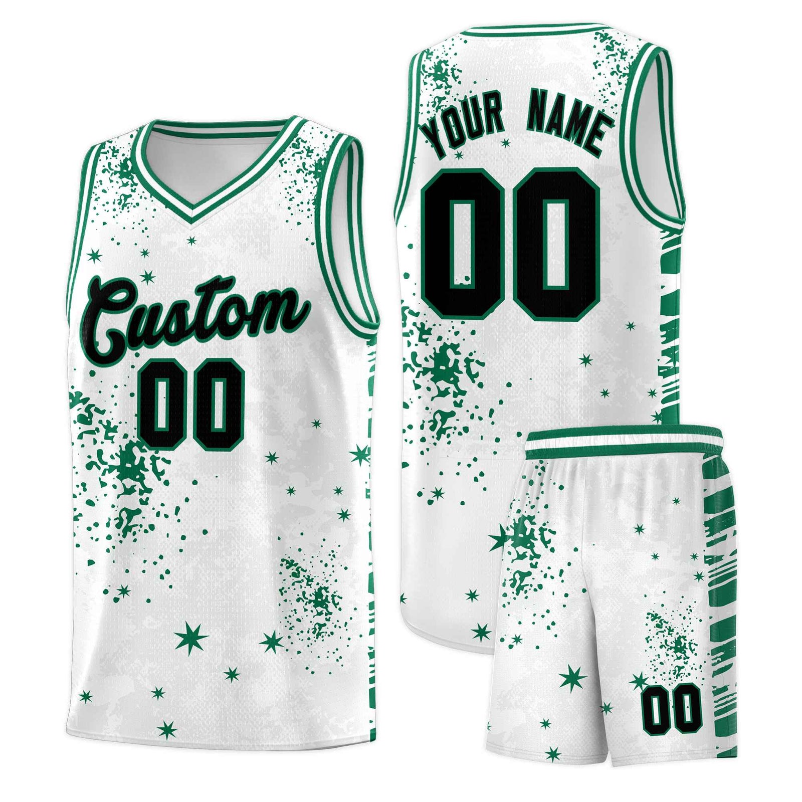 Custom White Kelly Green Vice Burst Galactic Graffiti Breathable Basketball Jersey