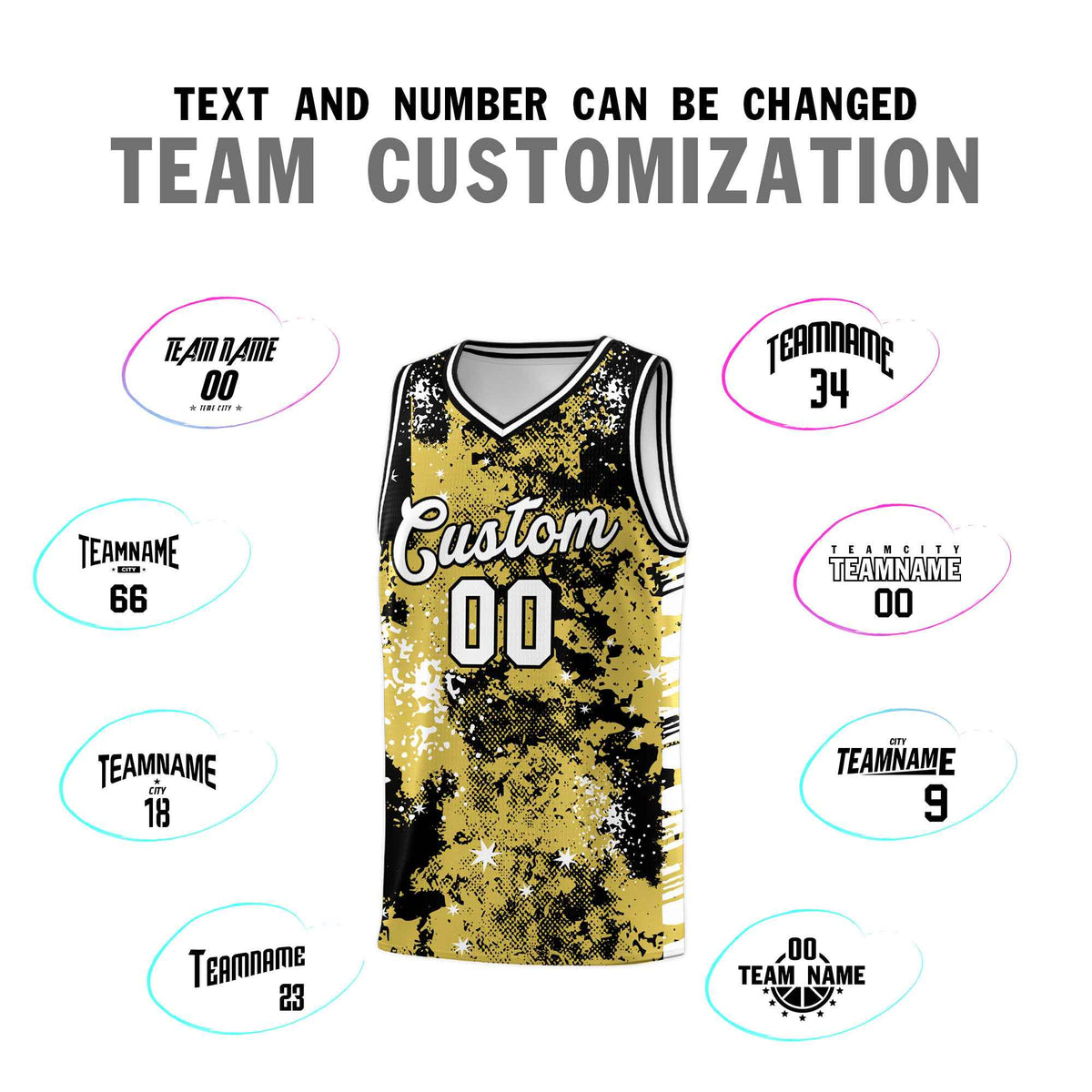 Custom Old Gold Black Vice Burst Galactic Graffiti Lightweight Basketball Jersey