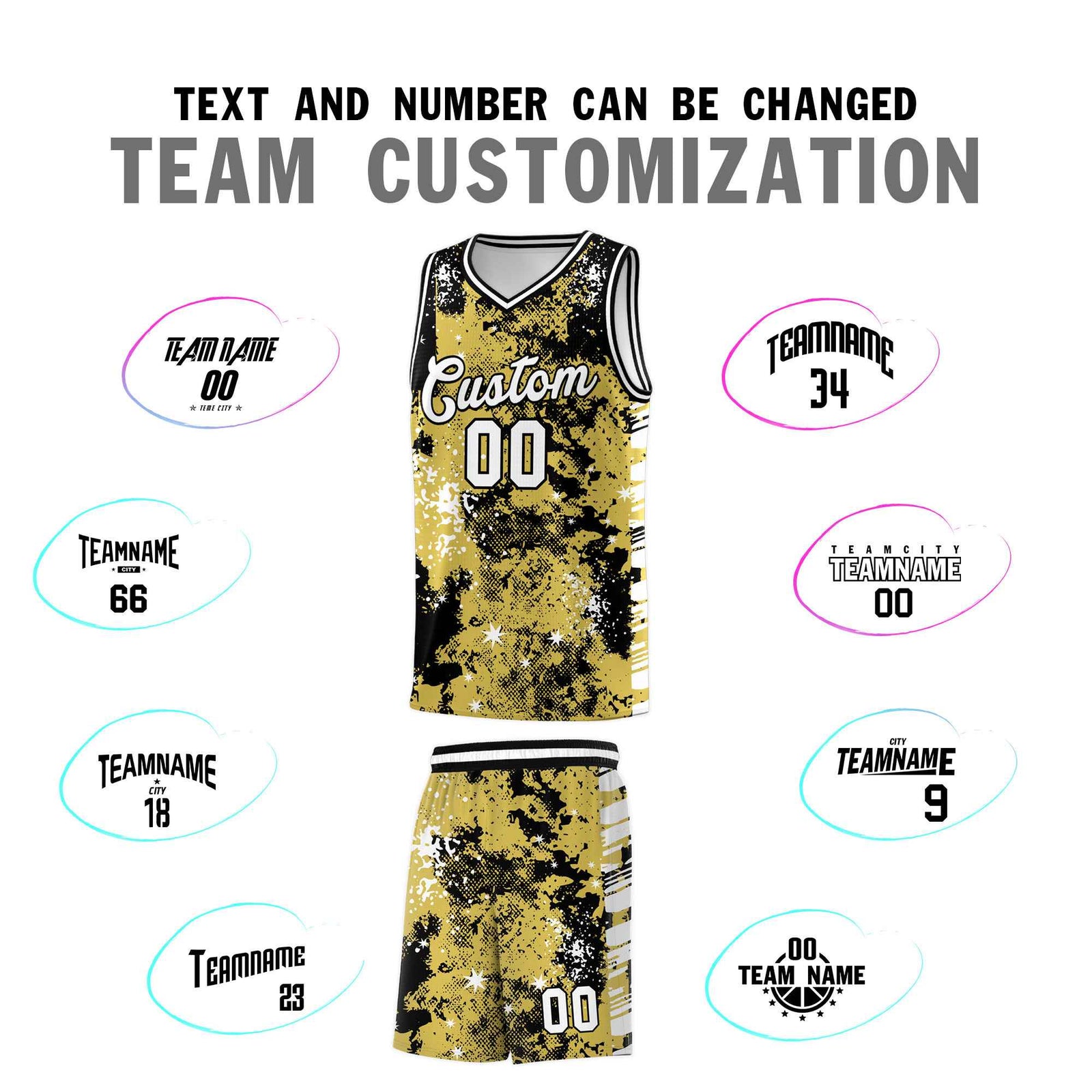 Custom Old Gold Black Vice Burst Galactic Graffiti Lightweight Basketball Jersey