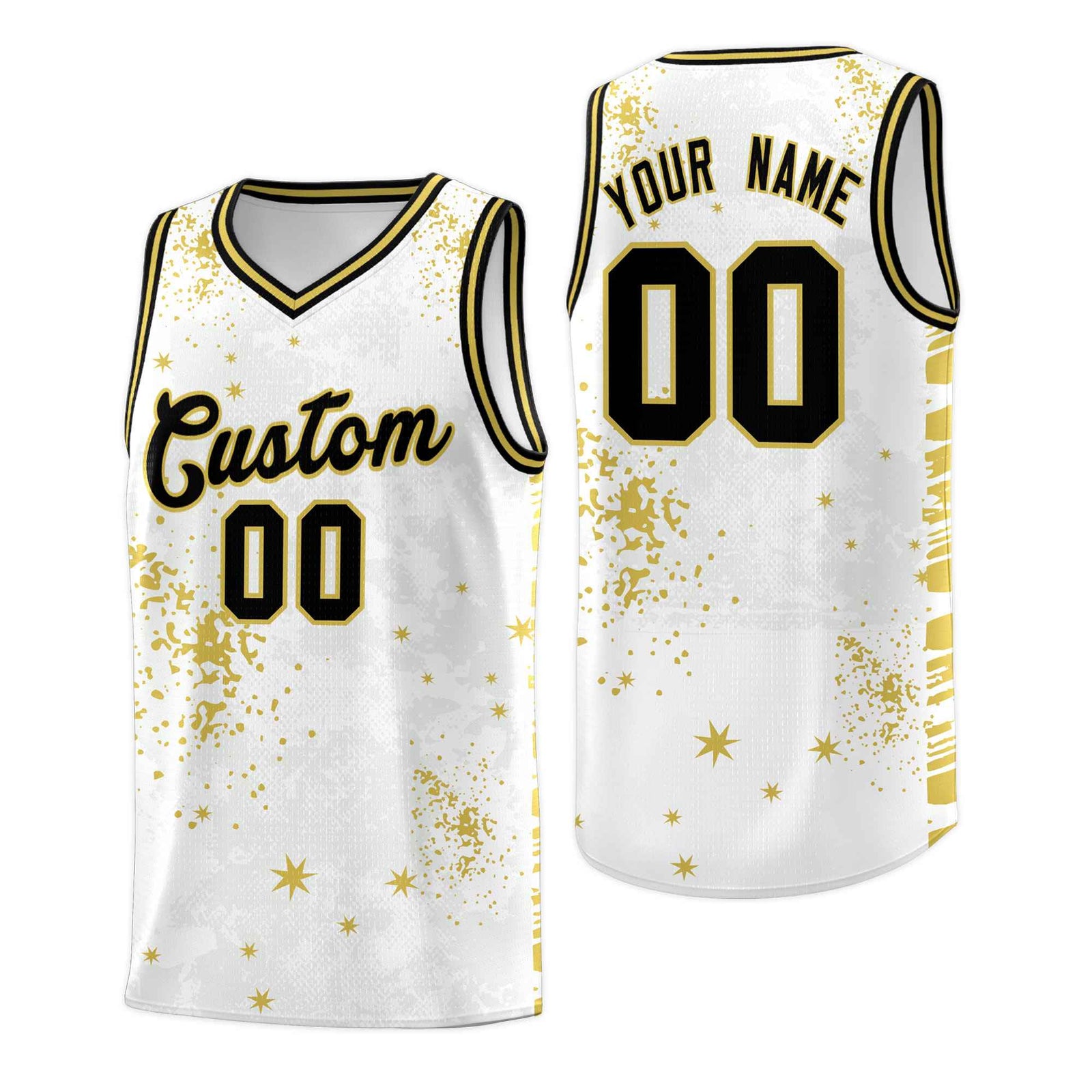 Custom White Old Gold Vice Burst Galactic Graffiti Quick-Drying Basketball Jersey