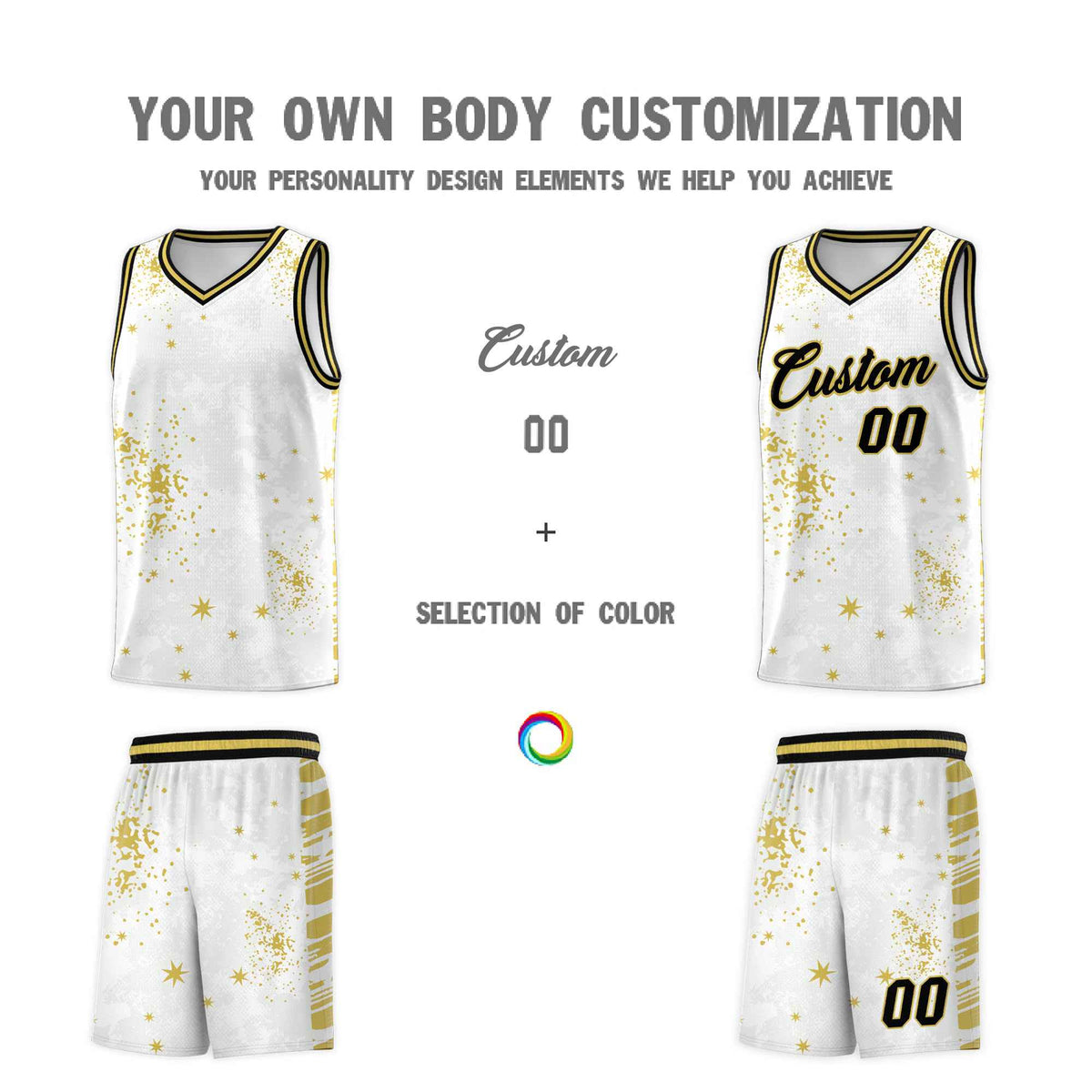 Custom White Old Gold Vice Burst Galactic Graffiti Quick-Drying Basketball Jersey